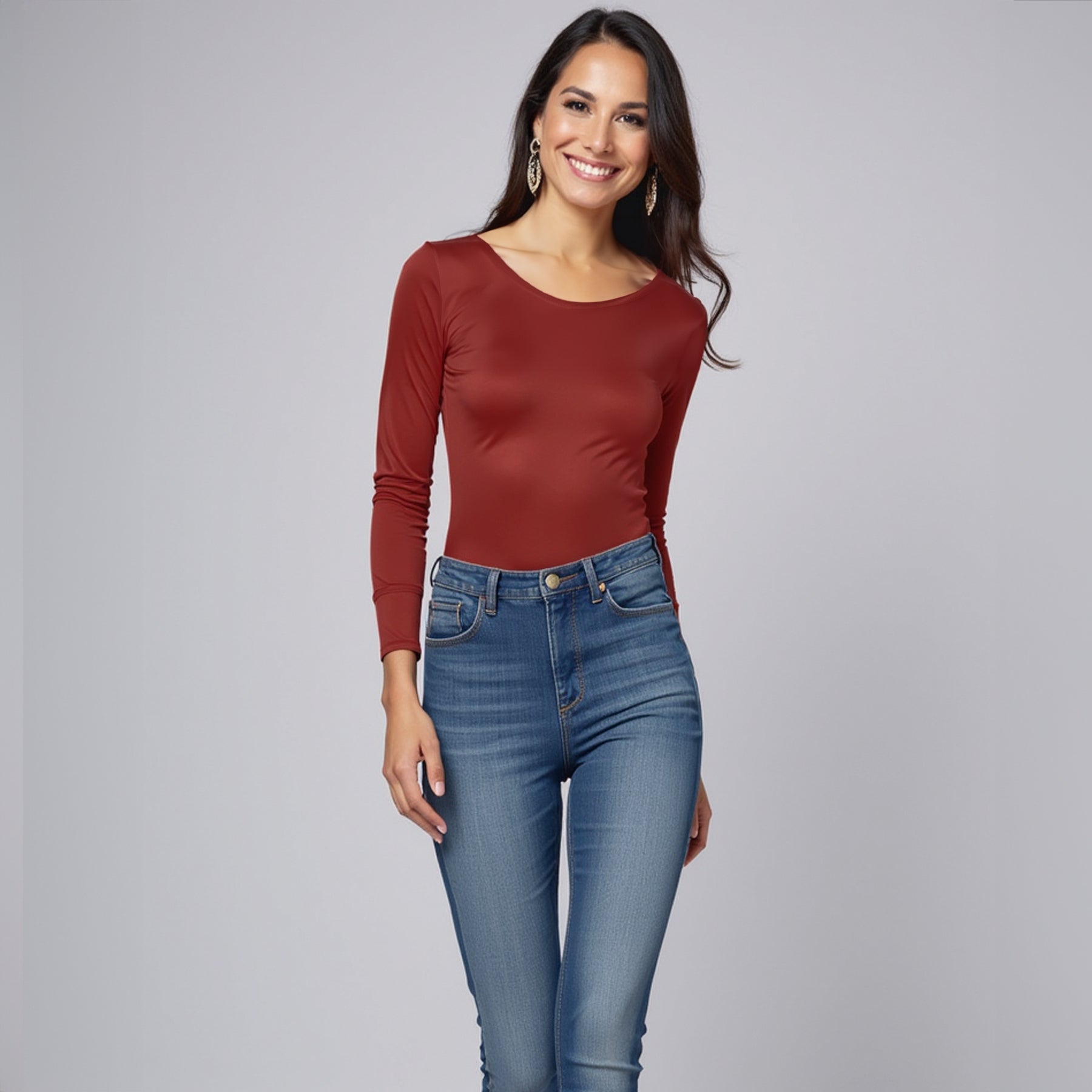 Body Redondo Manga Larga vinotinto