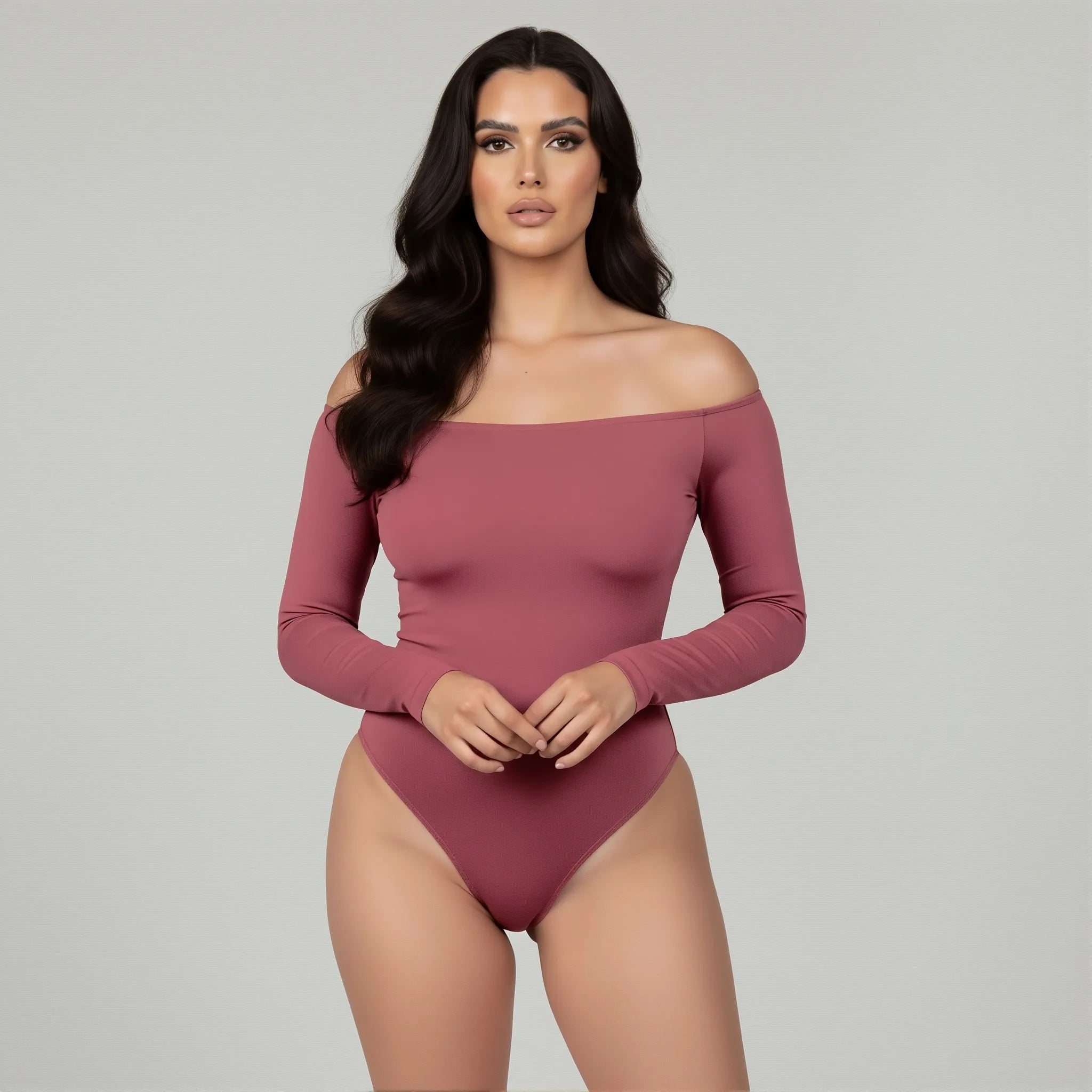 Body cuello bandeja manga larga rosa ambar