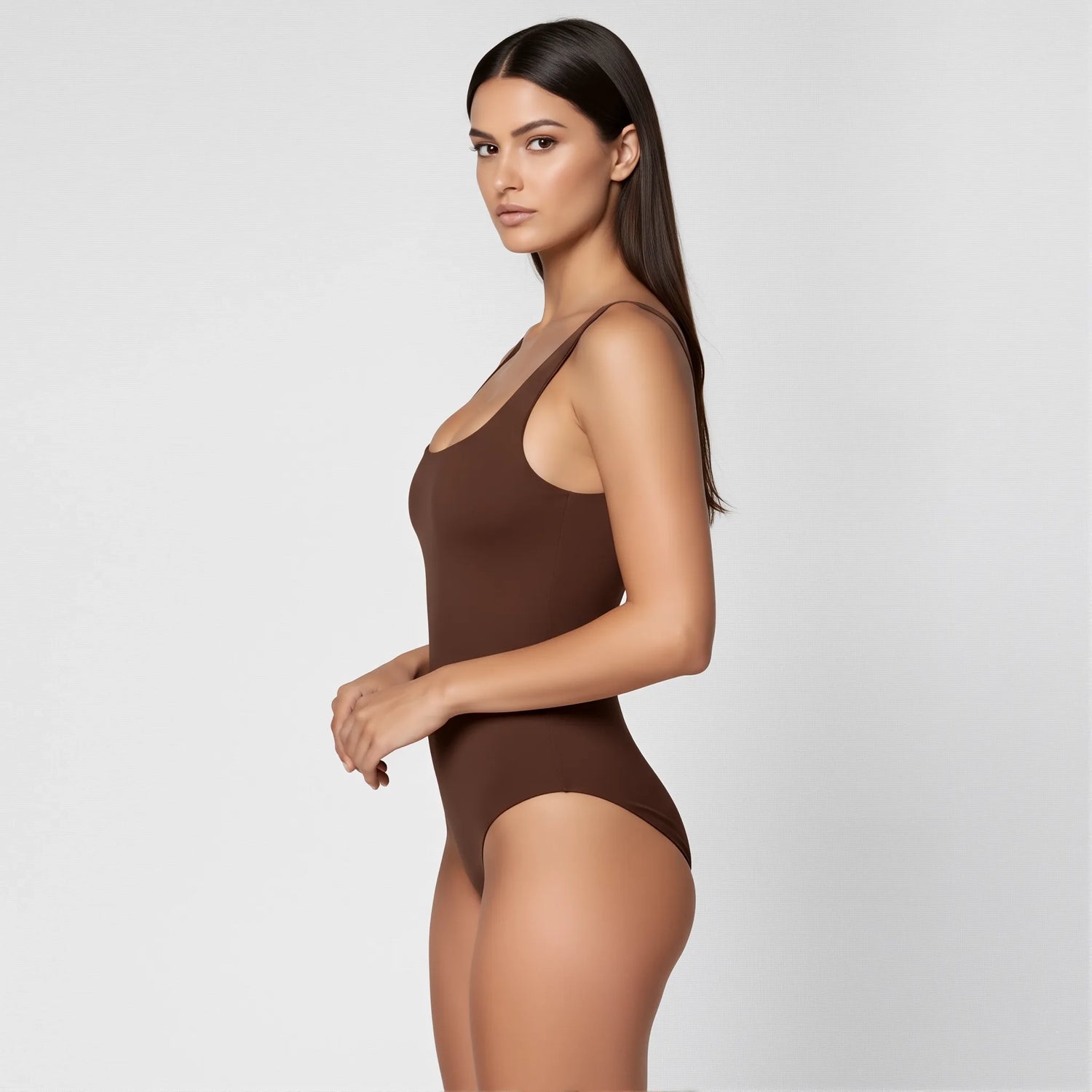 Body Tirantes Escote Cuadrado Café