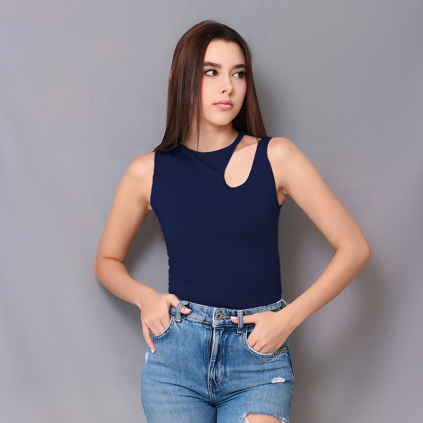 Body Asimétrico Detalle Cruzado Azul Marino