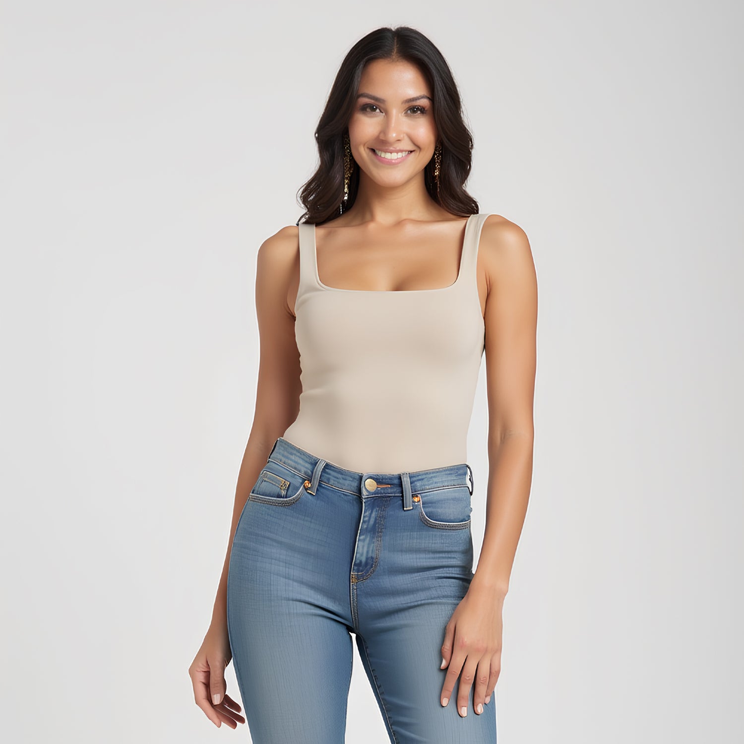 Body Tirantes Escote Cuadrado Beige