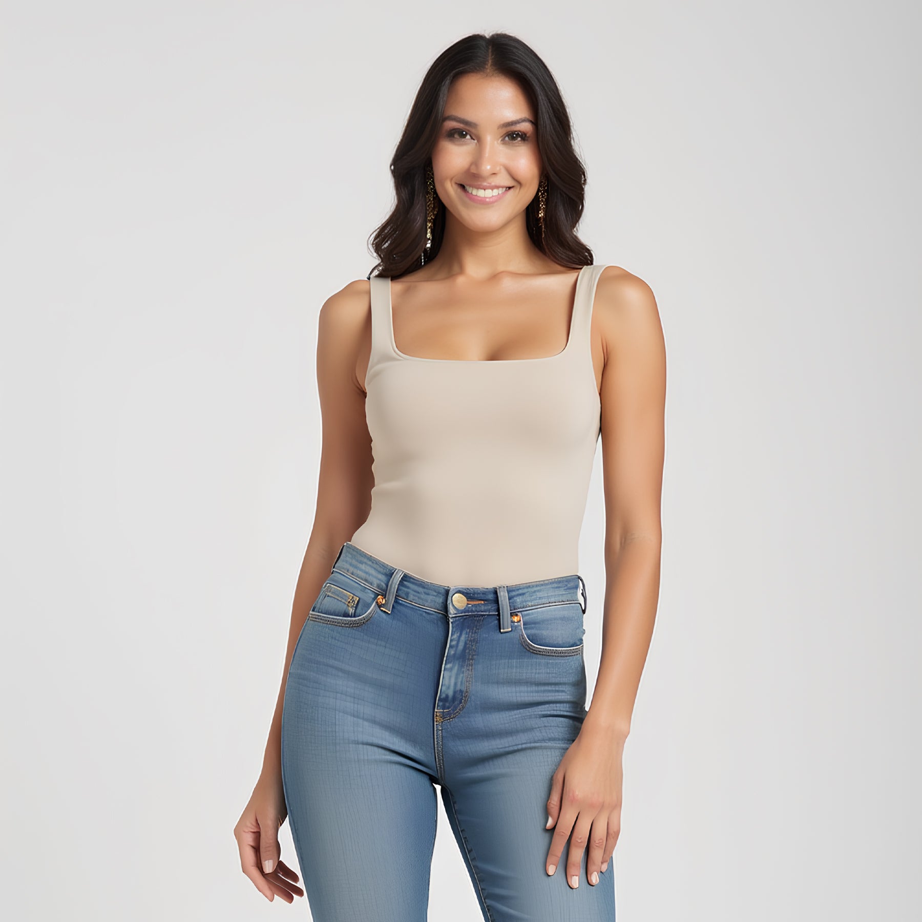 Body Tirantes Escote Cuadrado Beige