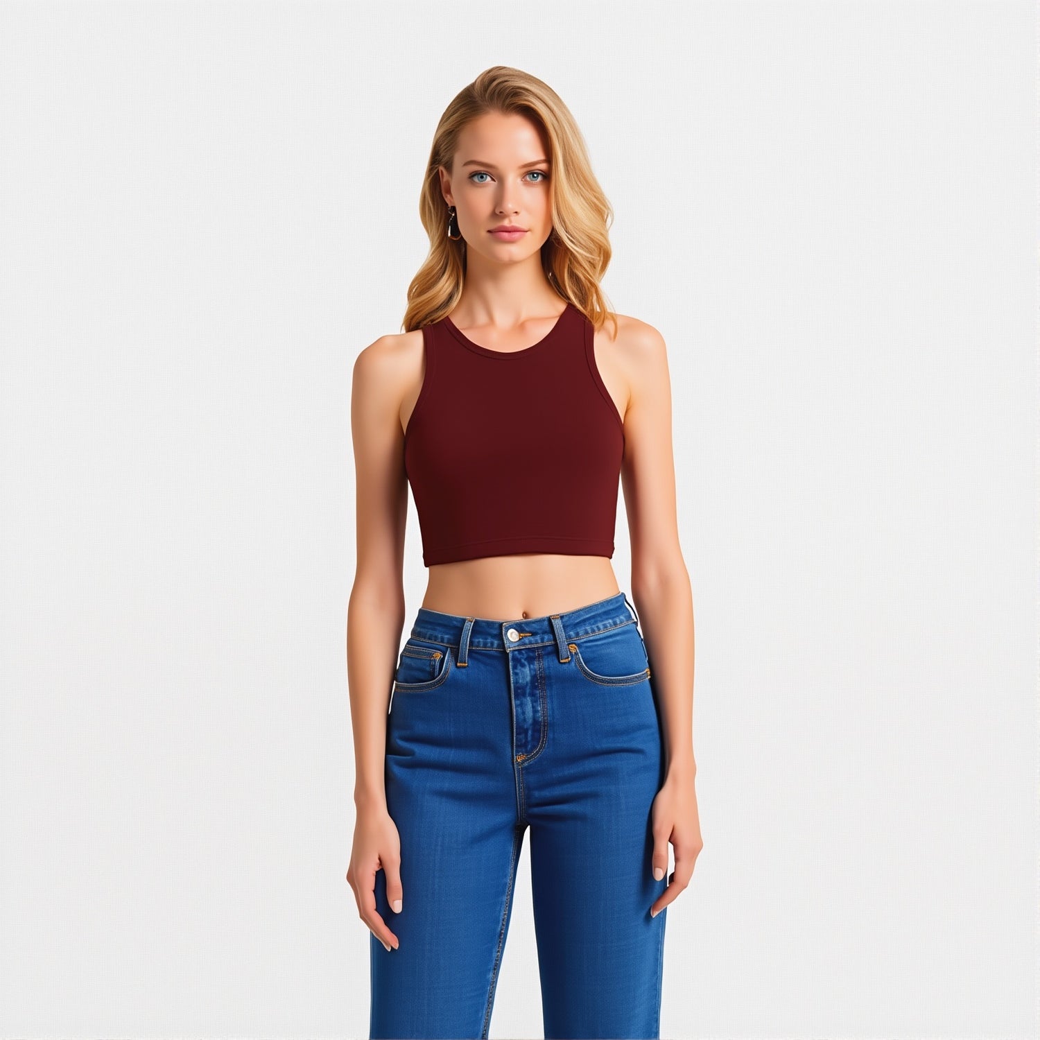 Crop Top Halter Borgoña