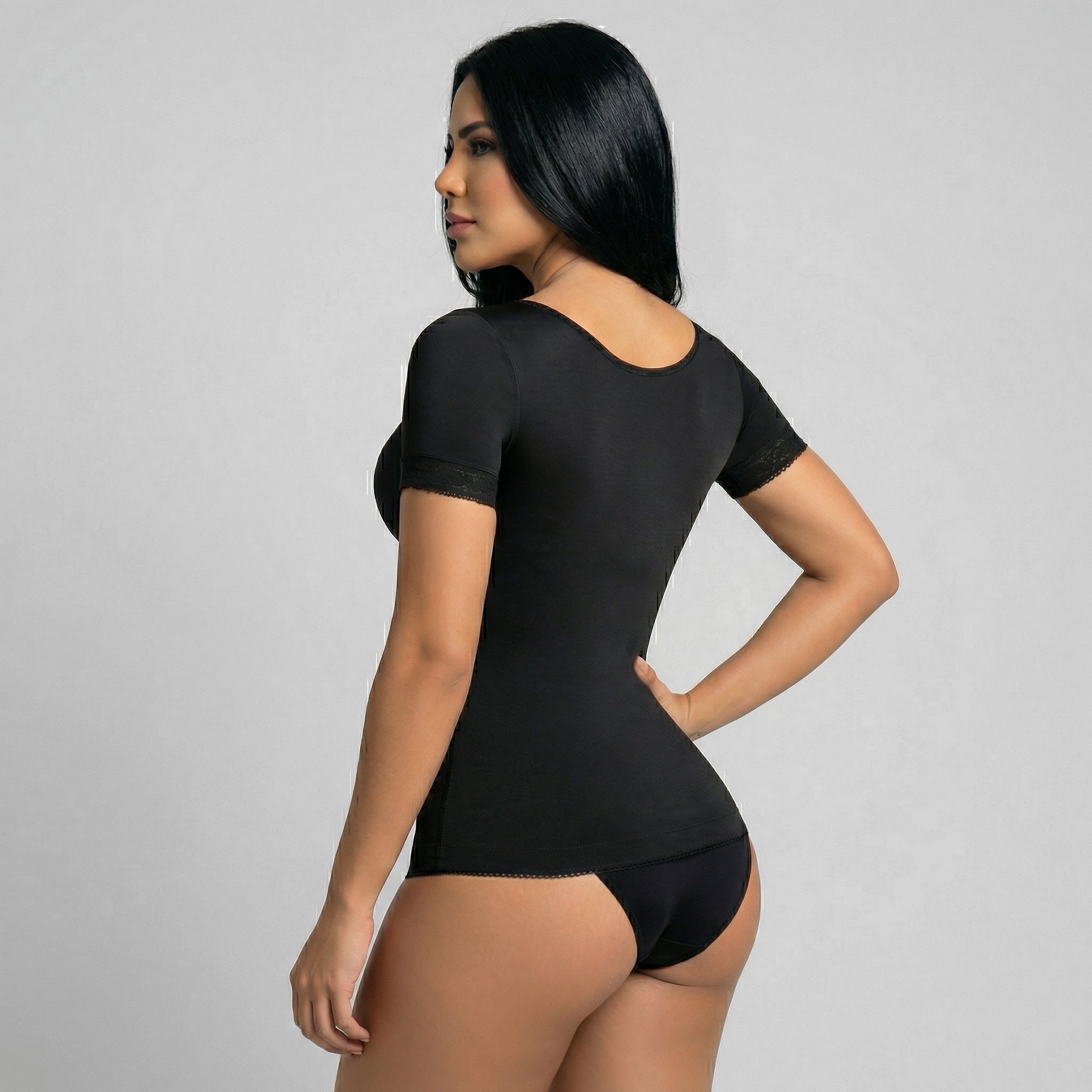 Faja cinturilla moldeadora 6 varillas manga corta control alto Negra