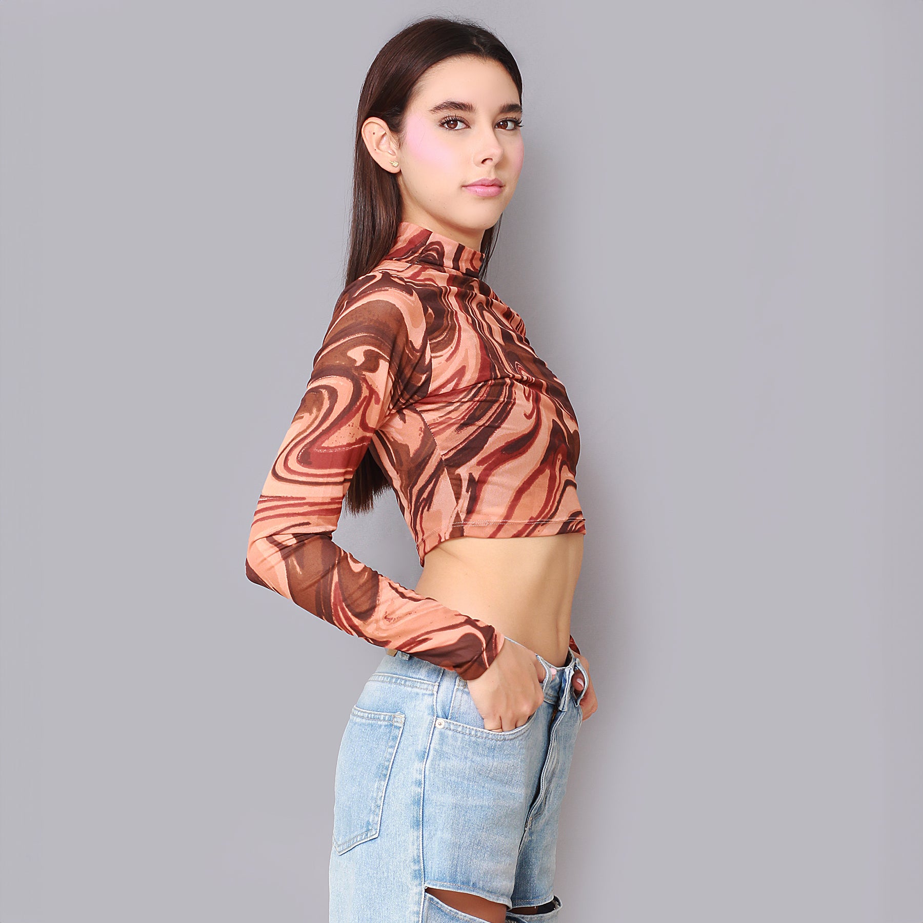 Crop Top Mallatex Cuello Alto Terracota