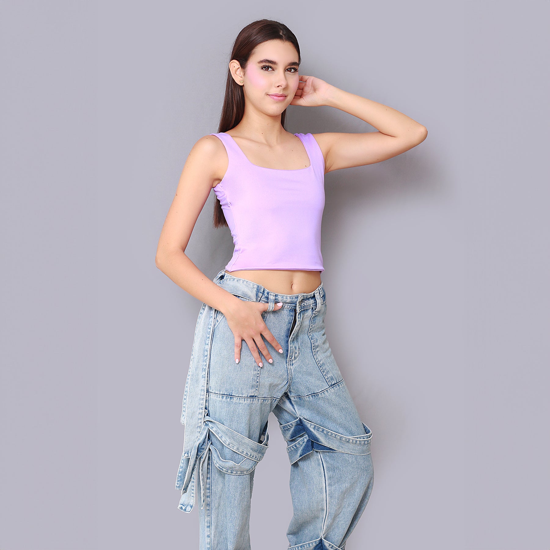 Crop Top Tirantes Escote Cuadrado Lila