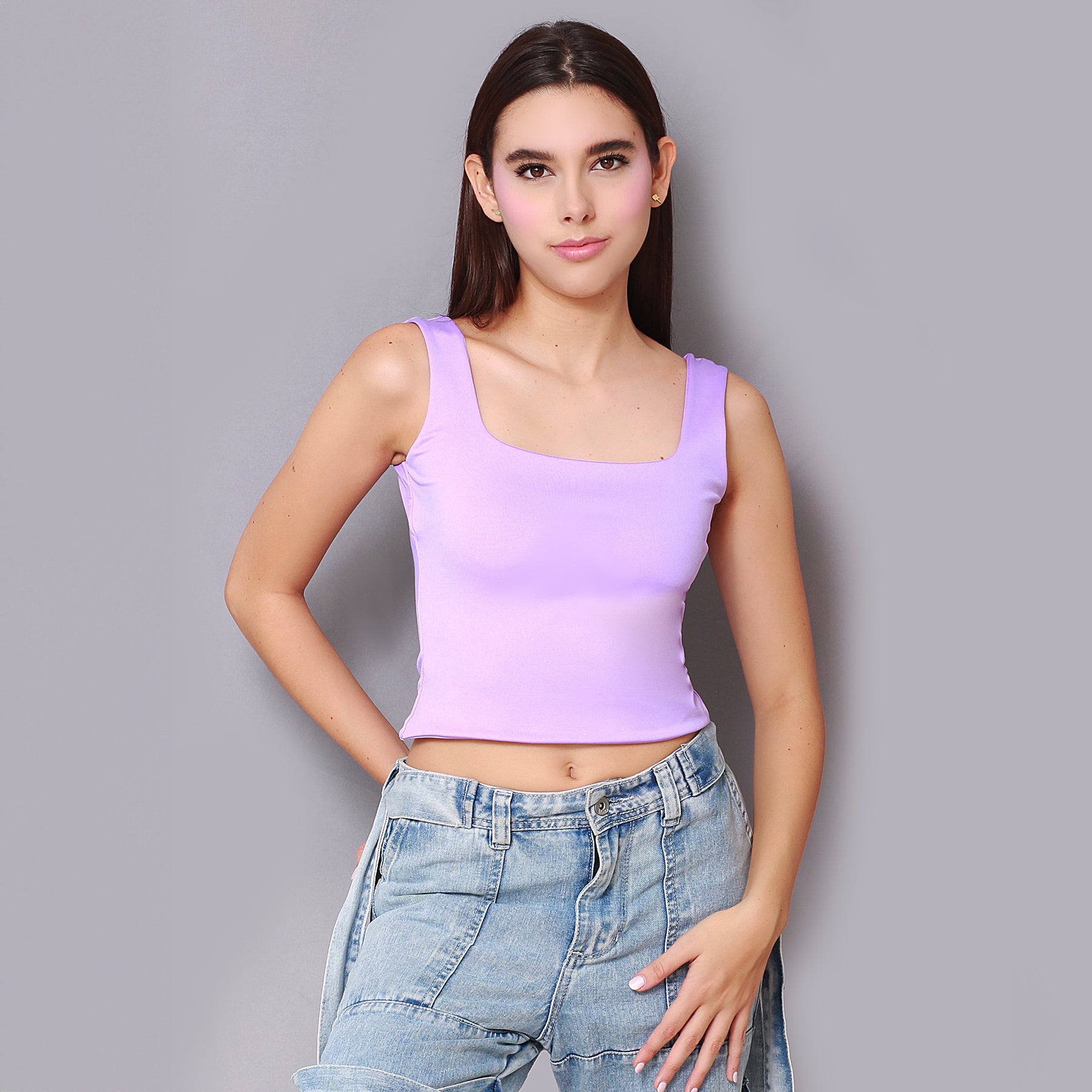 Crop Top Tirantes Escote Cuadrado Lila