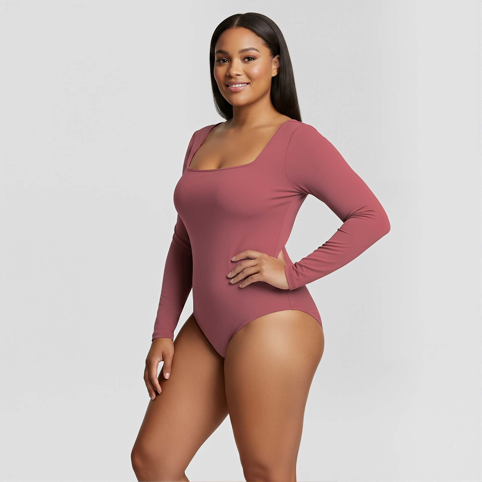 Body Cuadrado Manga Larga Rosa Ambar Talla Grande