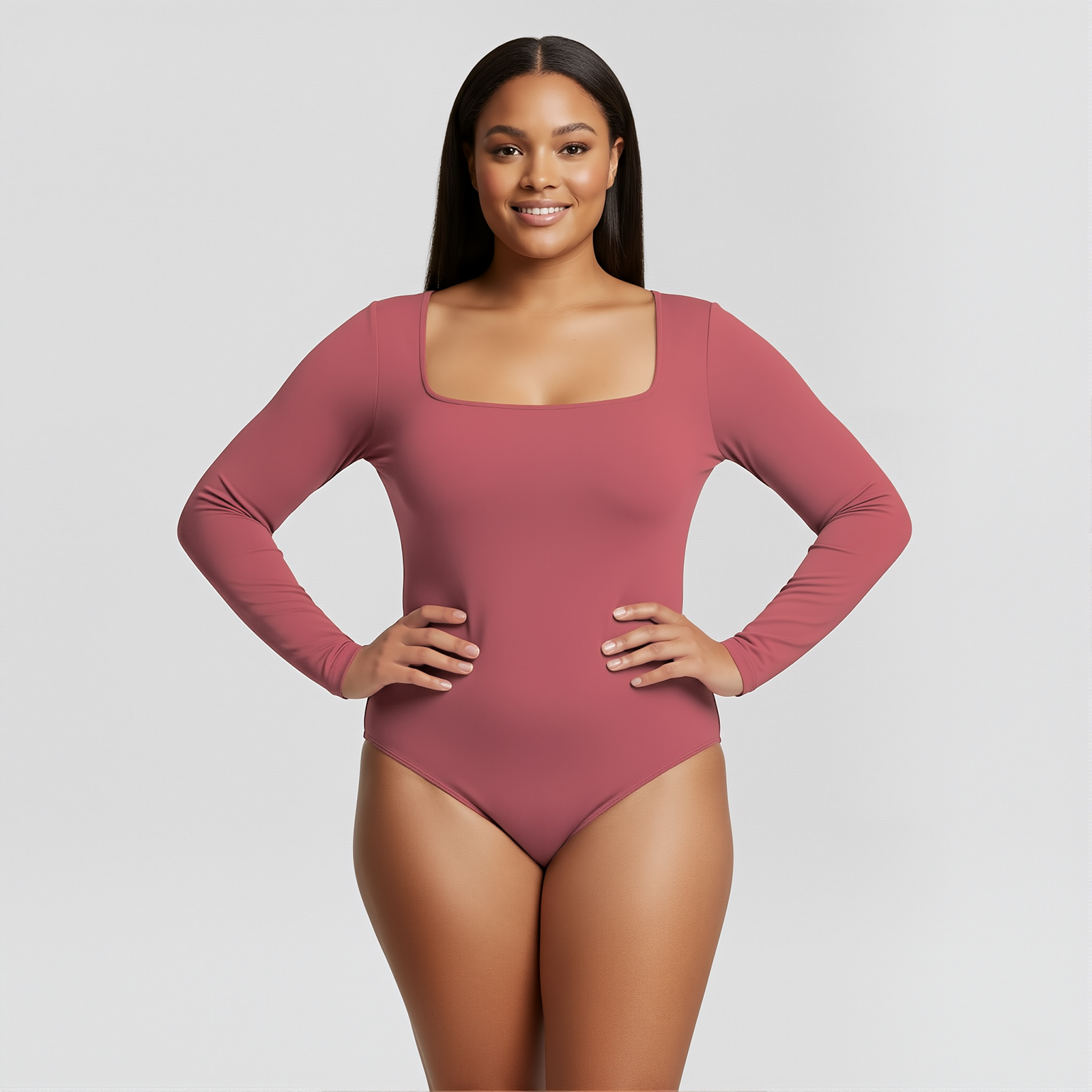 Body Cuadrado Manga Larga Rosa Ambar Talla Grande