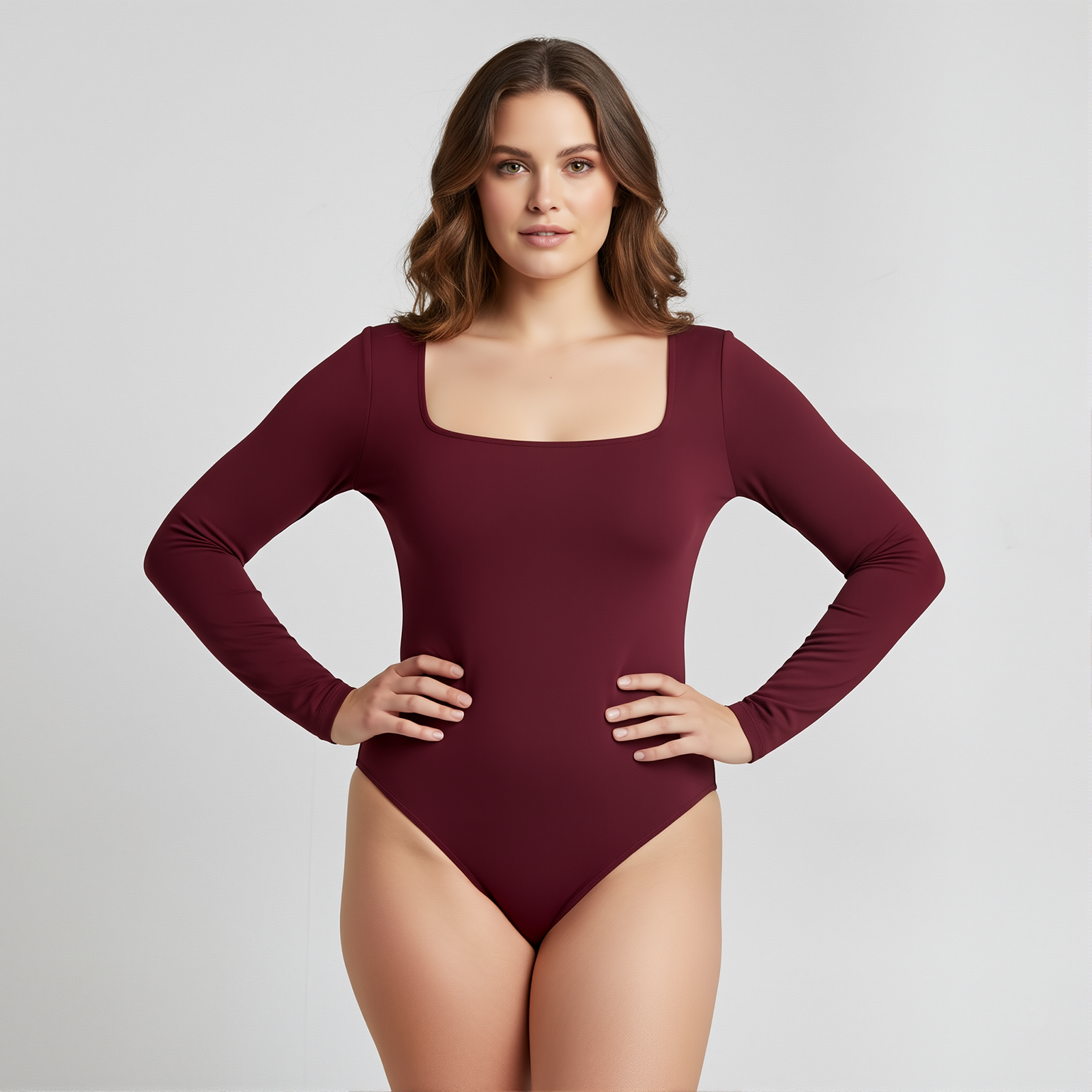 Body Cuadrado Manga Larga Borgoña Talla Grande