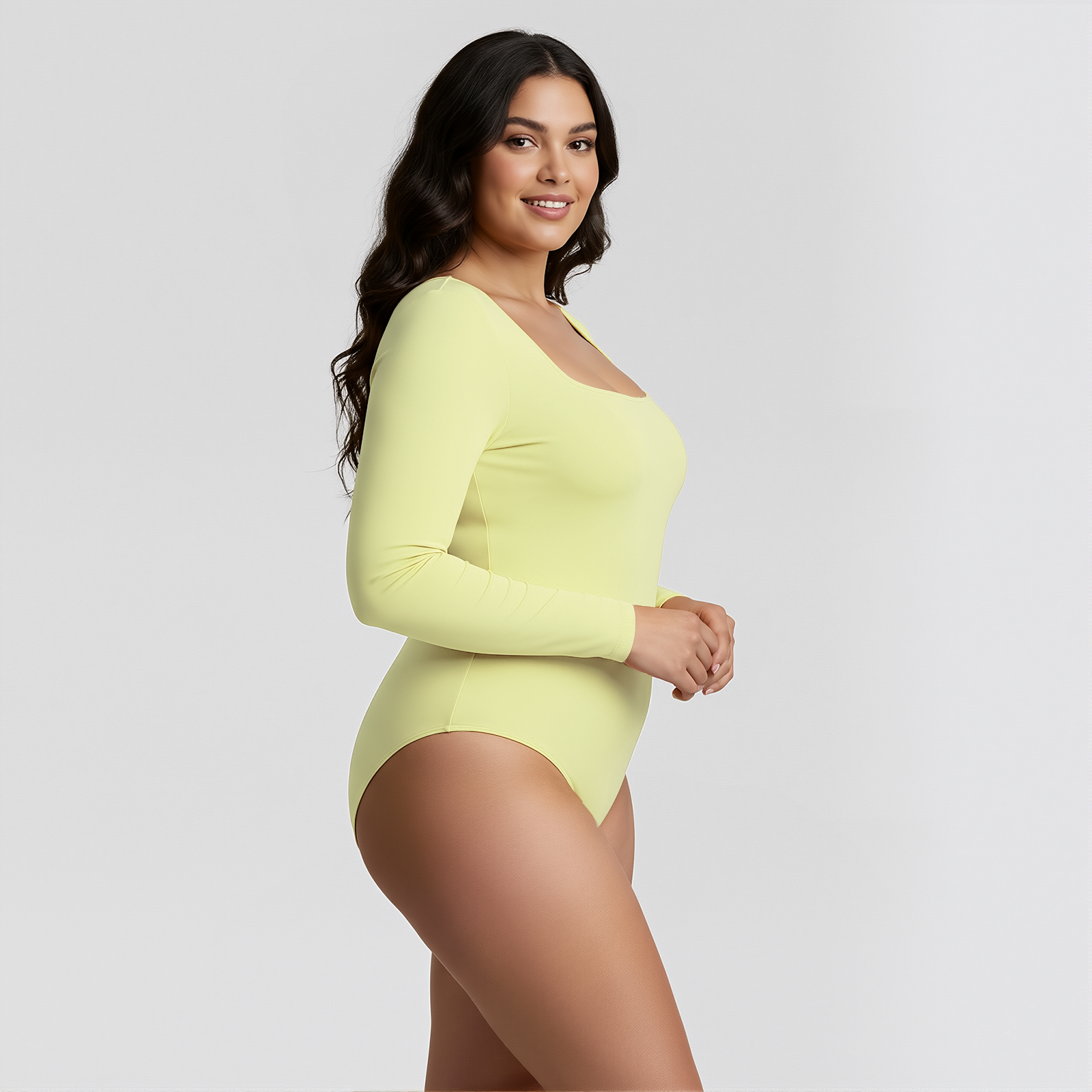 Body Cuadrado Manga Larga Amarillo Mantequilla Talla Grande