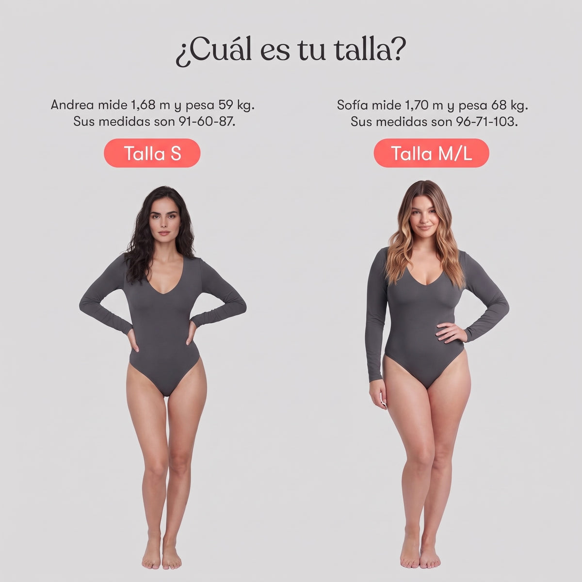 Body Escote En V Manga Larga Gris Oscuro
