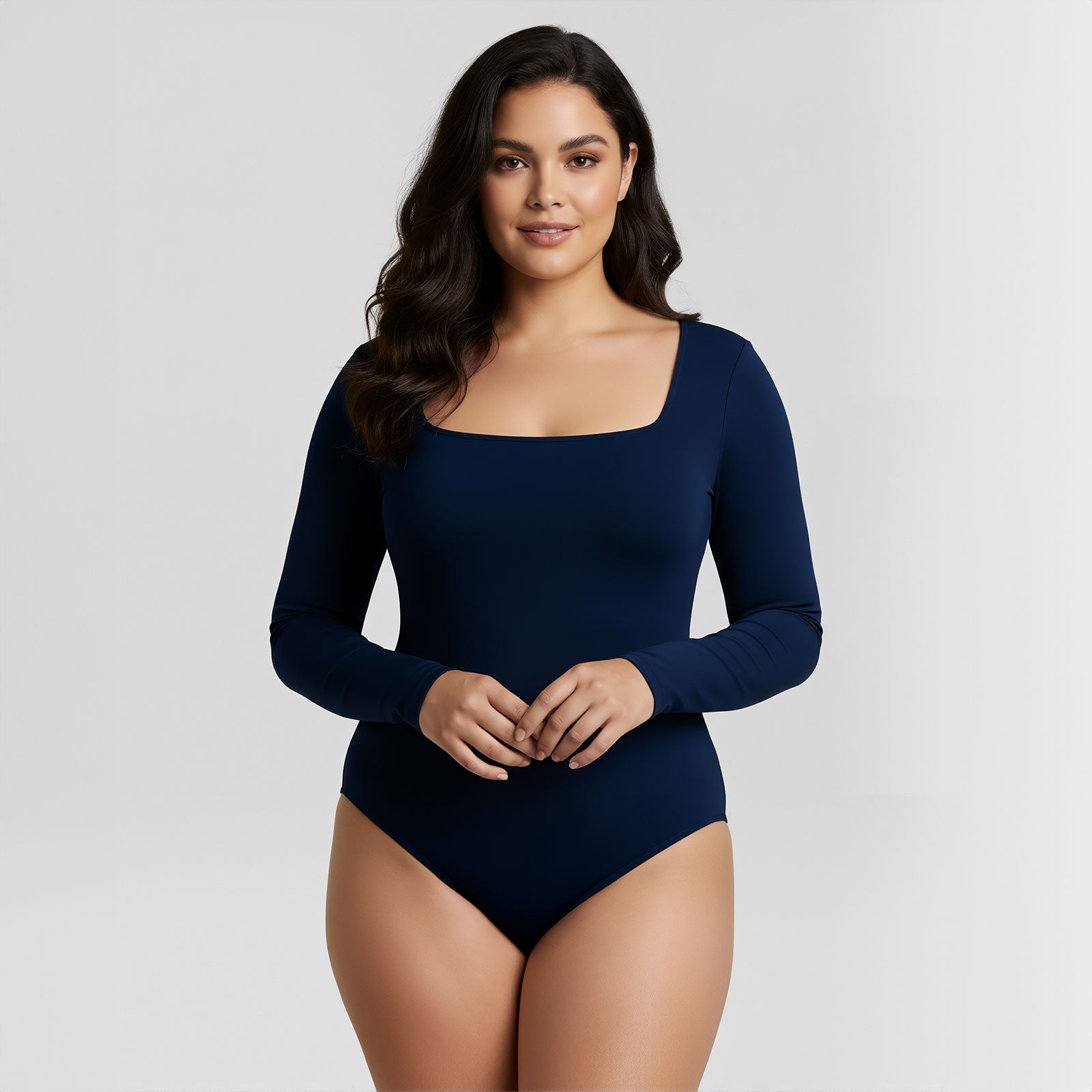 Body Cuadrado Manga Larga Azul Marino Talla Grande