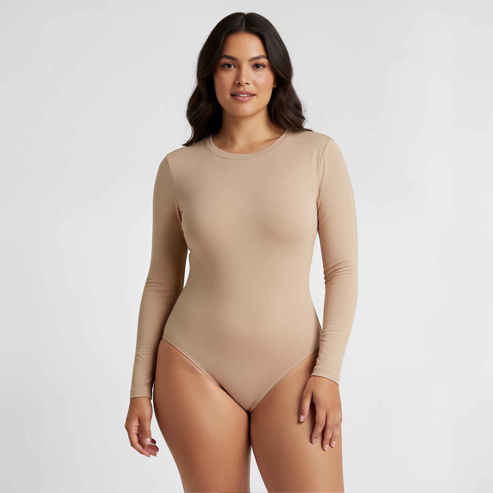 Body Redondo Manga Larga Beige Talla Grande
