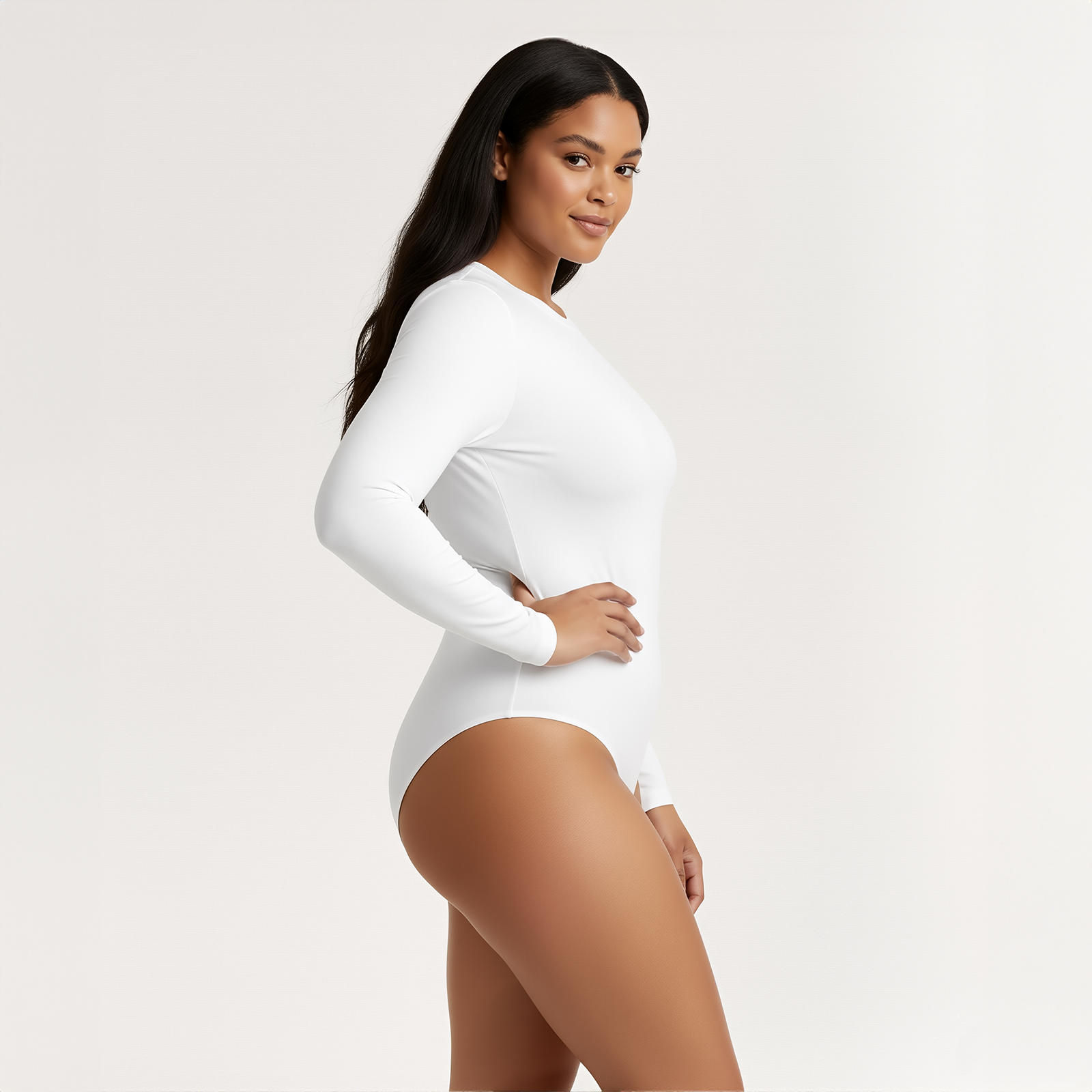 Body Redondo Manga Larga Blanco Talla Grande