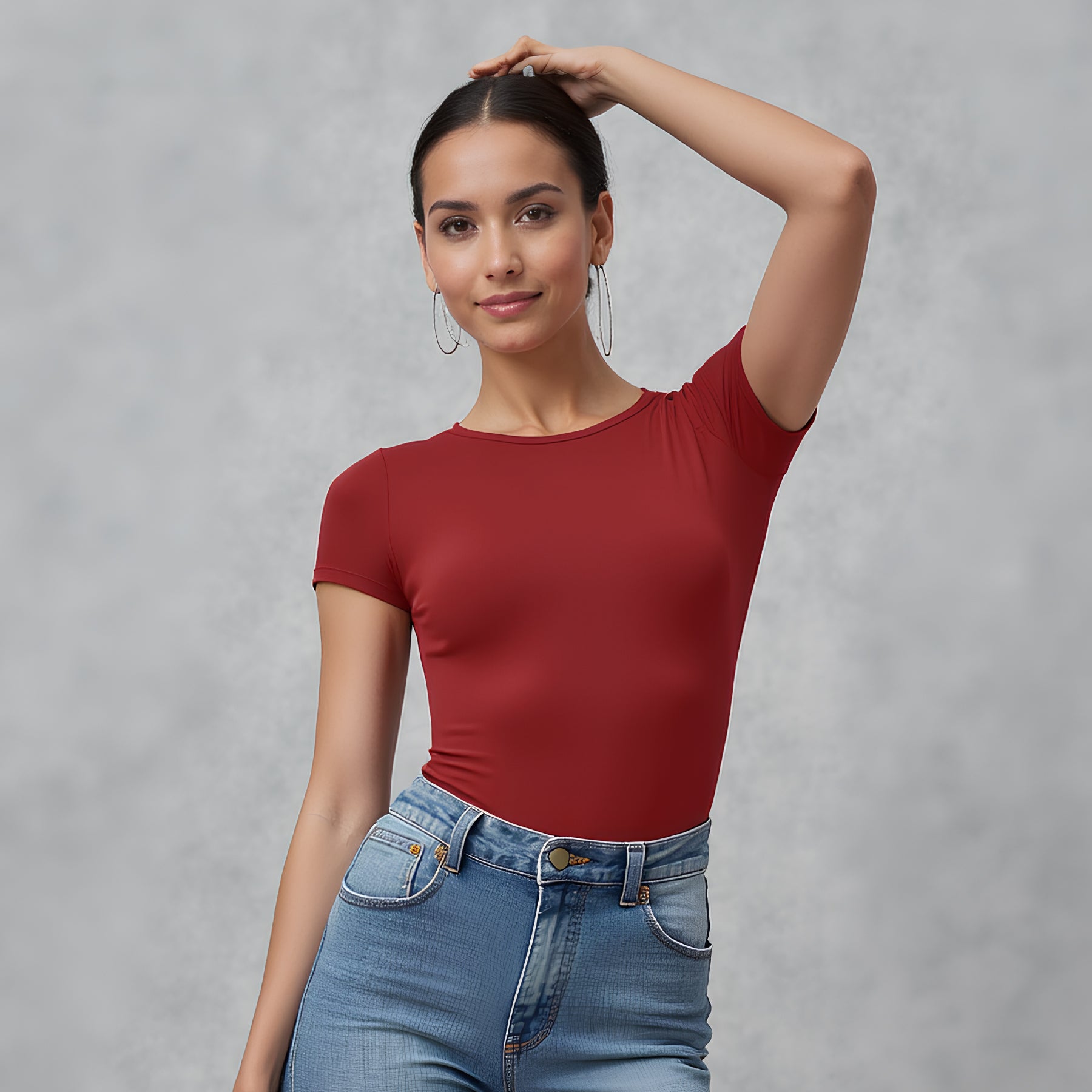 Body cuello redondo manga corta vinotinto