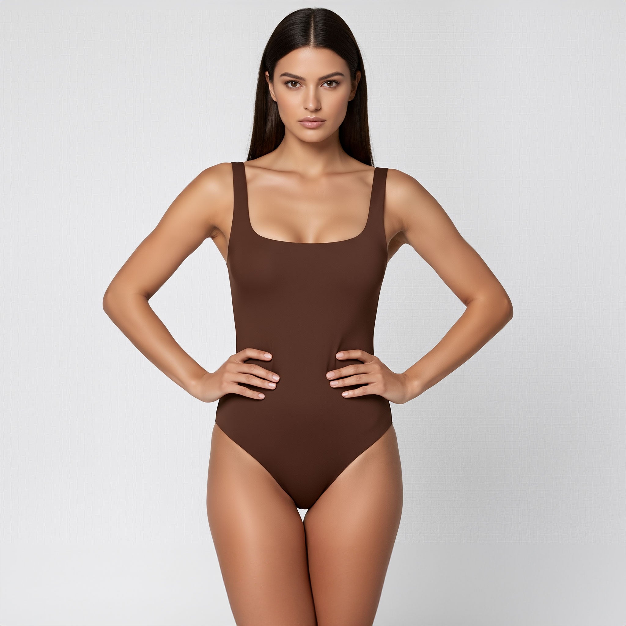 Body Tirantes Escote Cuadrado Café