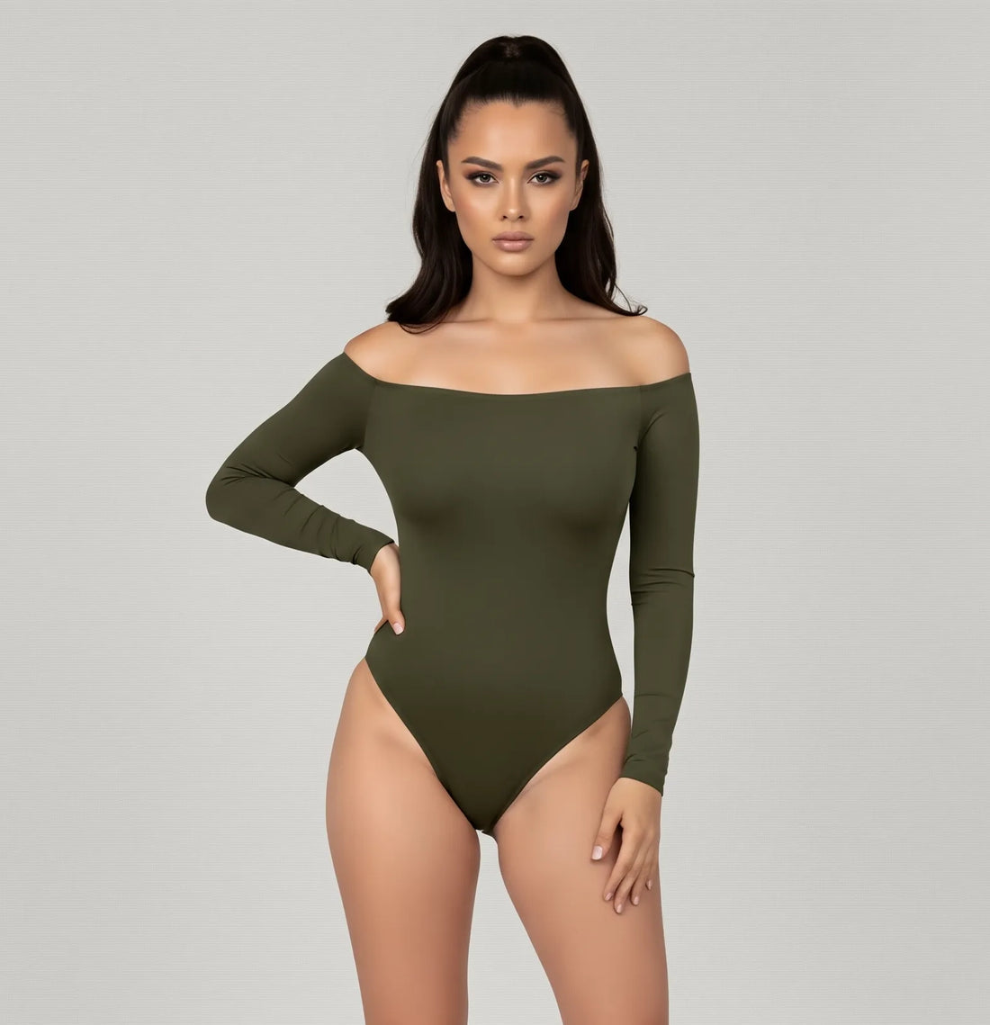 Body cuello bandeja manga larga verde militar