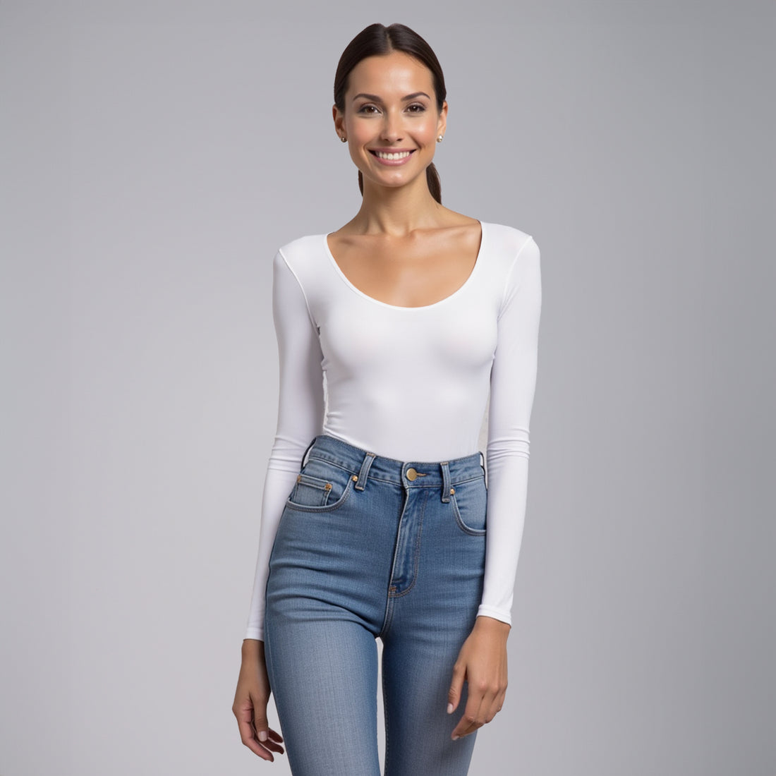 Body Redondo Manga Larga blanco