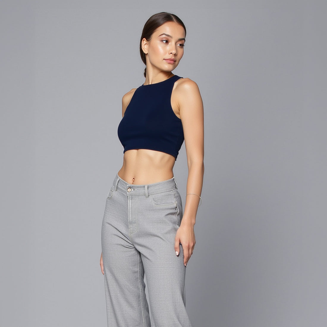 Crop Top Halter Azul Marino