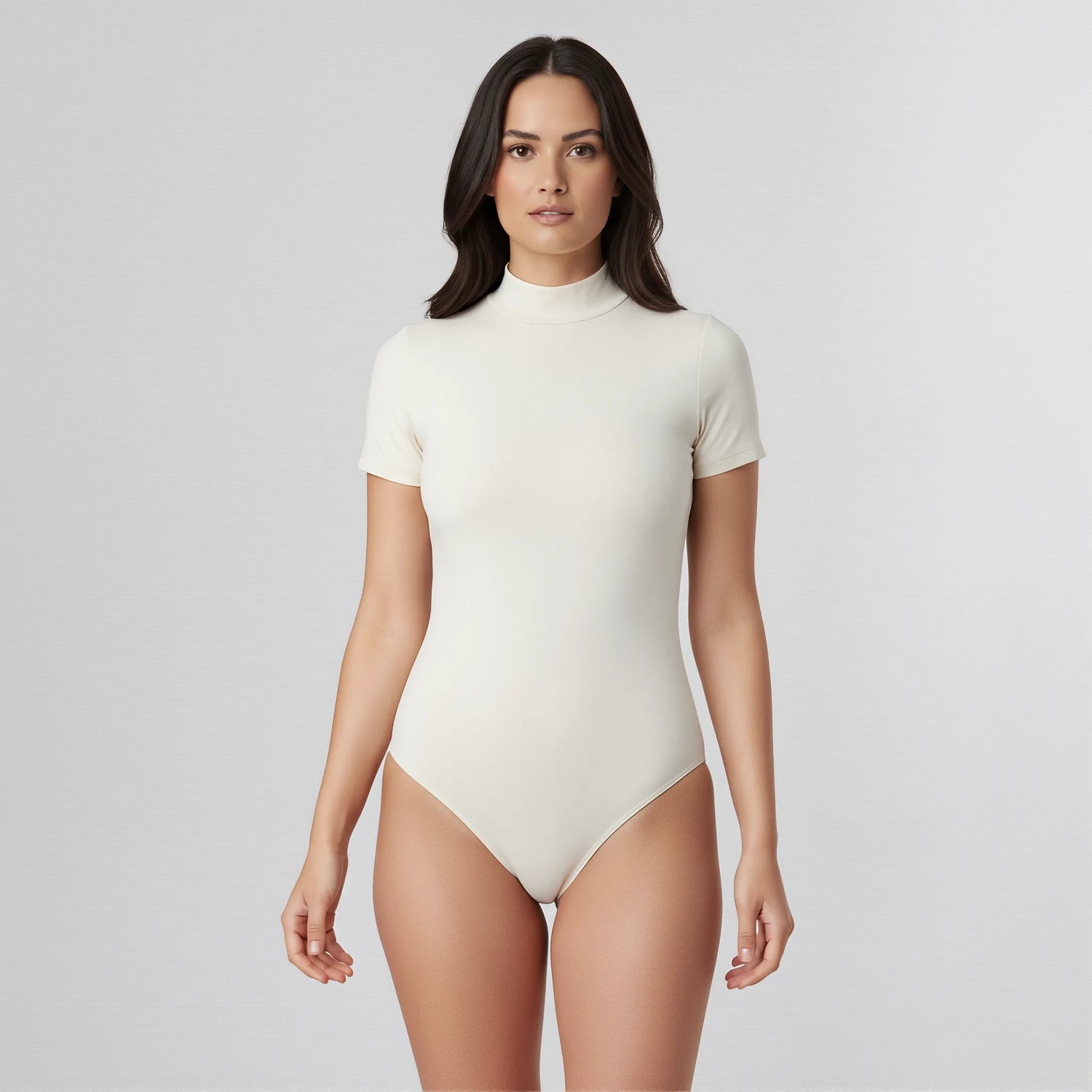 Body Cuello Alto Manga Corta Marfil