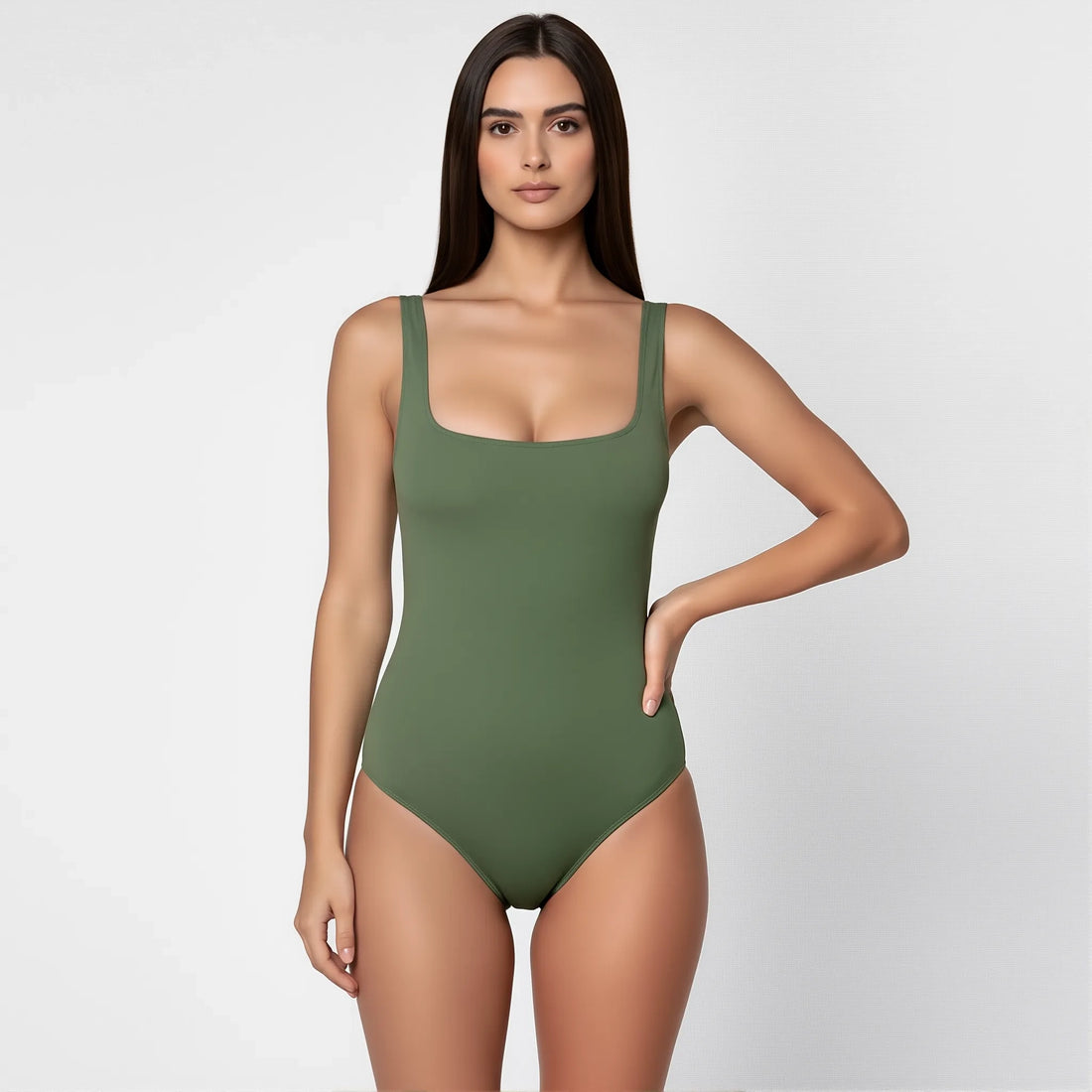 Body Tirantes Escote Cuadrado Verde Militar