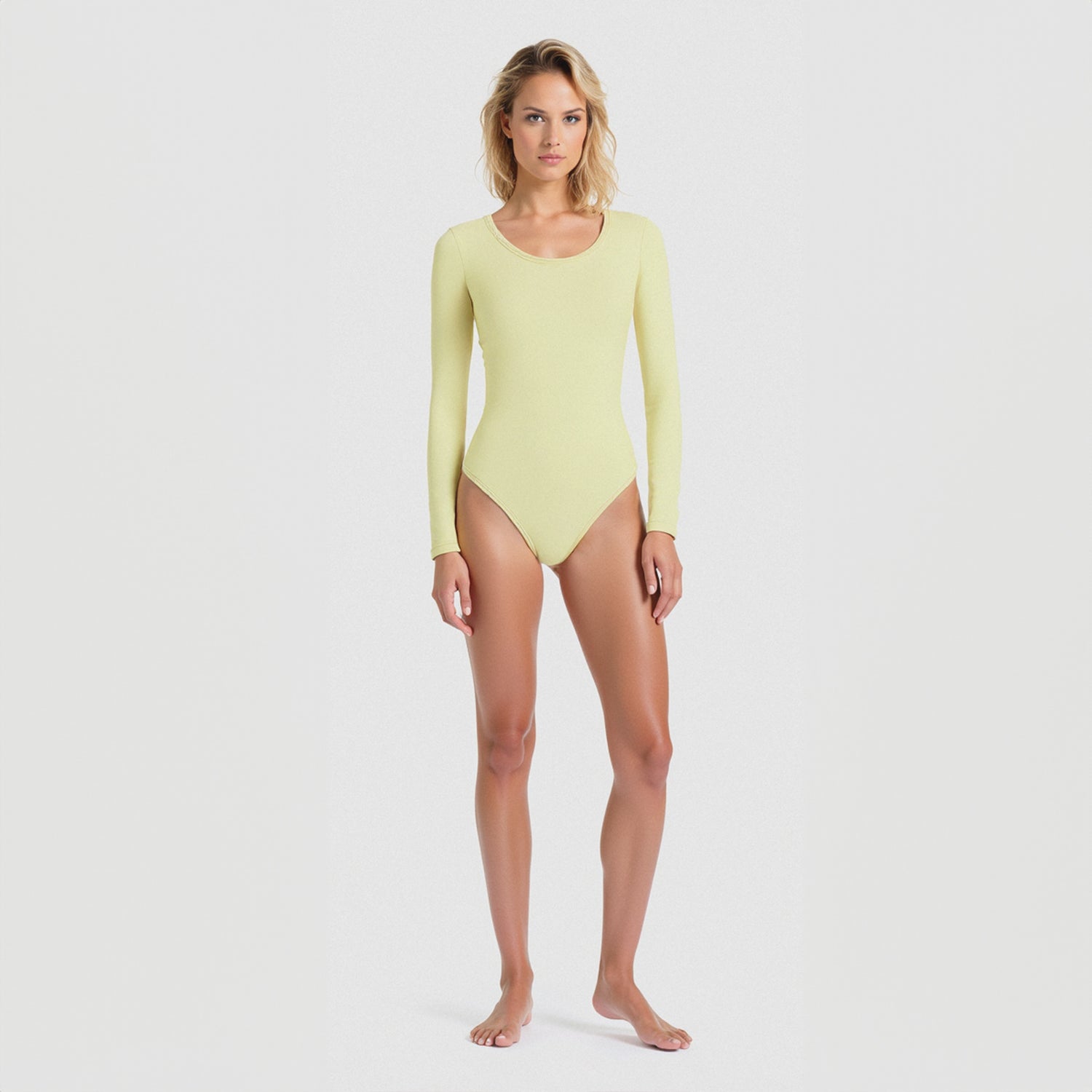 Body Redondo Manga Larga Amarillo Mantequilla