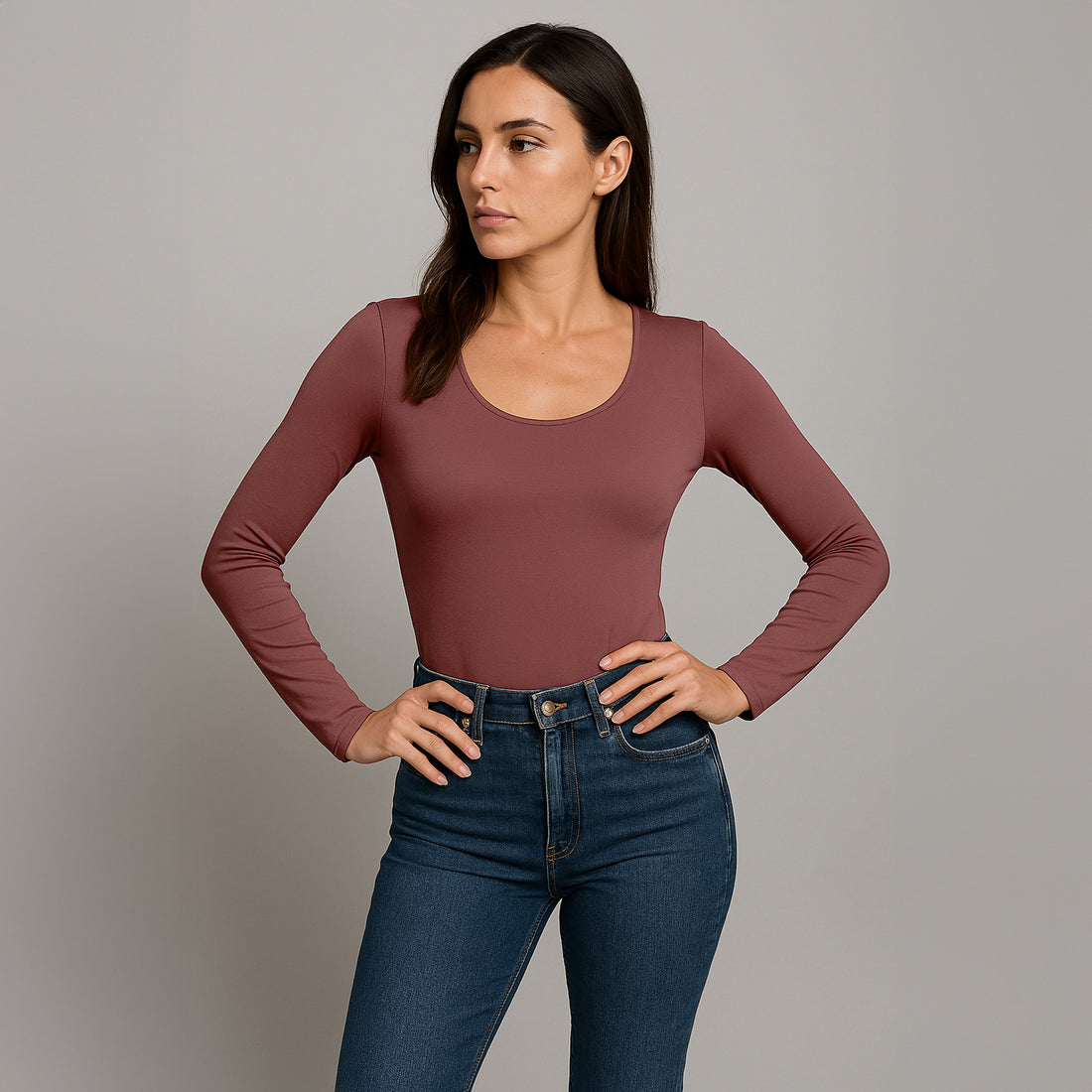 Body Redondo Manga Larga Rosa ámbar