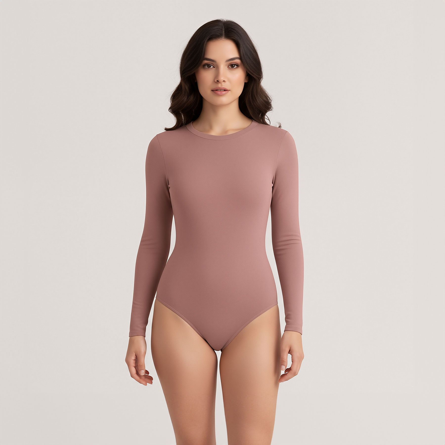 Body Redondo Manga Larga beige tostado