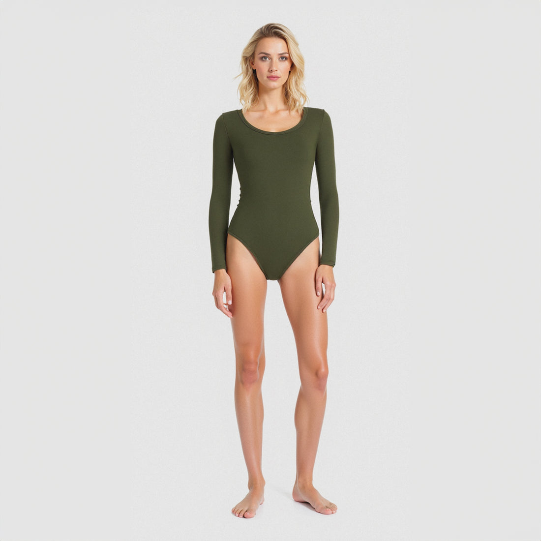 Body Redondo Manga Larga Verde Militar