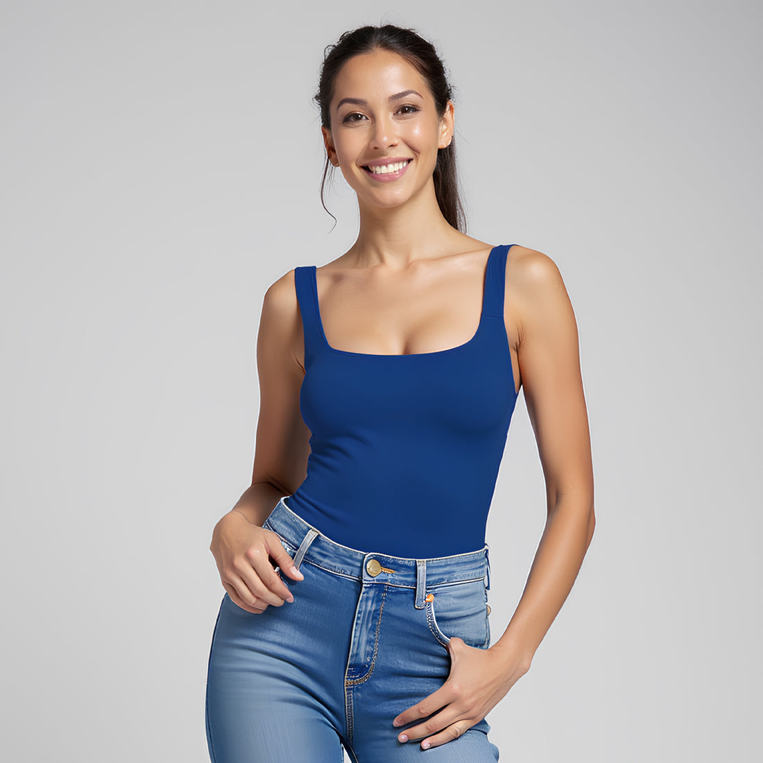 Body Tirantes Escote Cuadrado Azul Rey