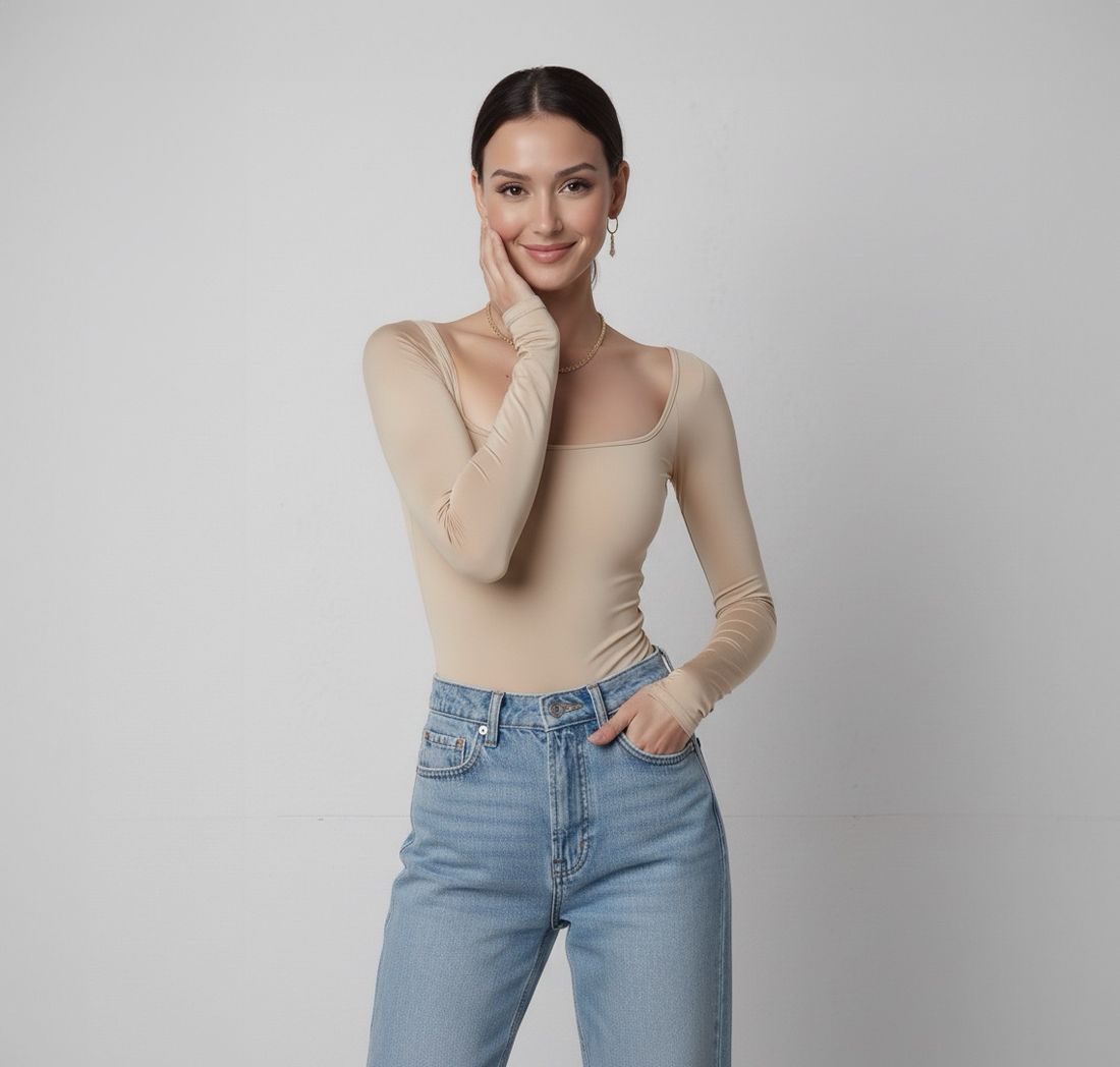Body cuadrado manga larga Beige