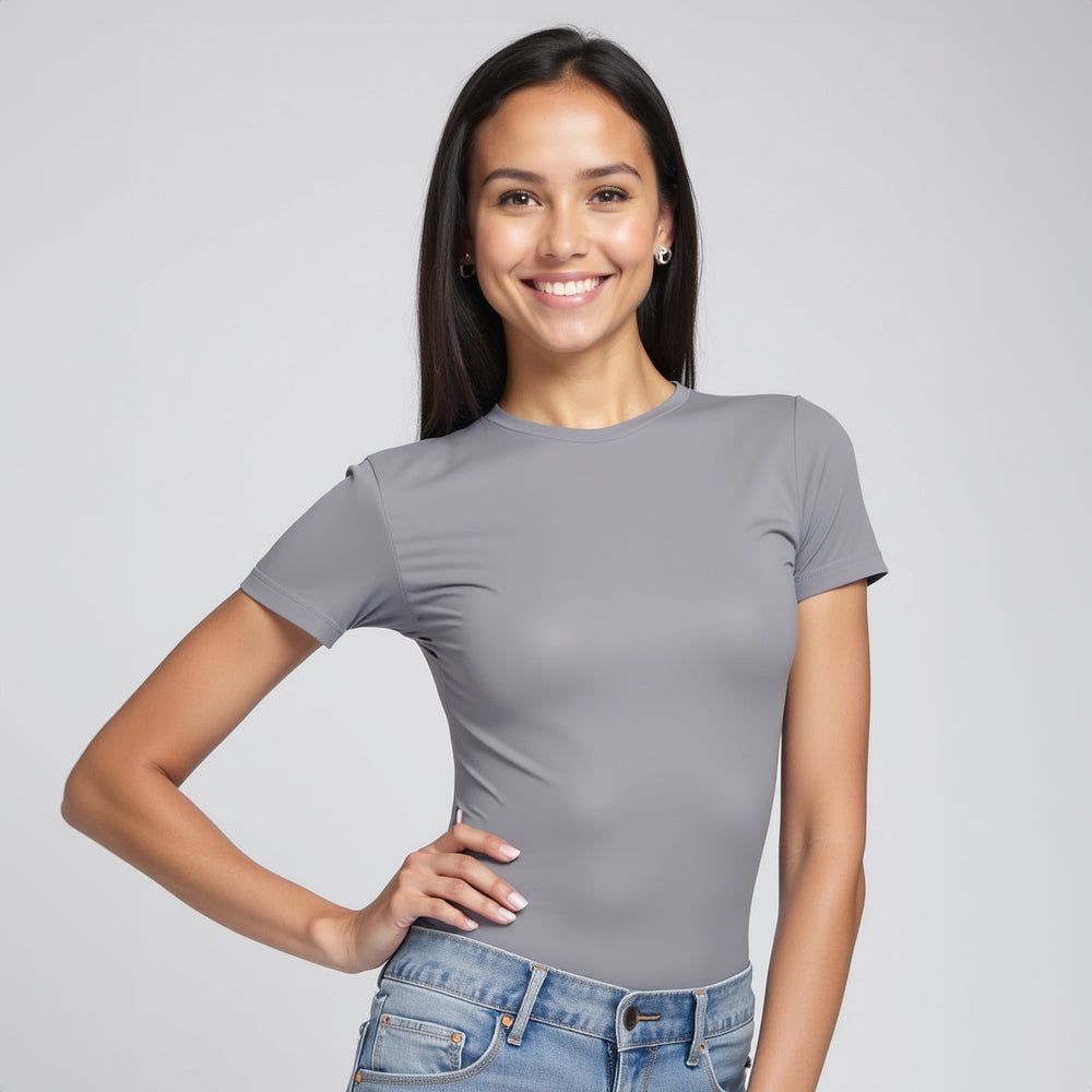 Body cuello redondo manga corta Gris Perla