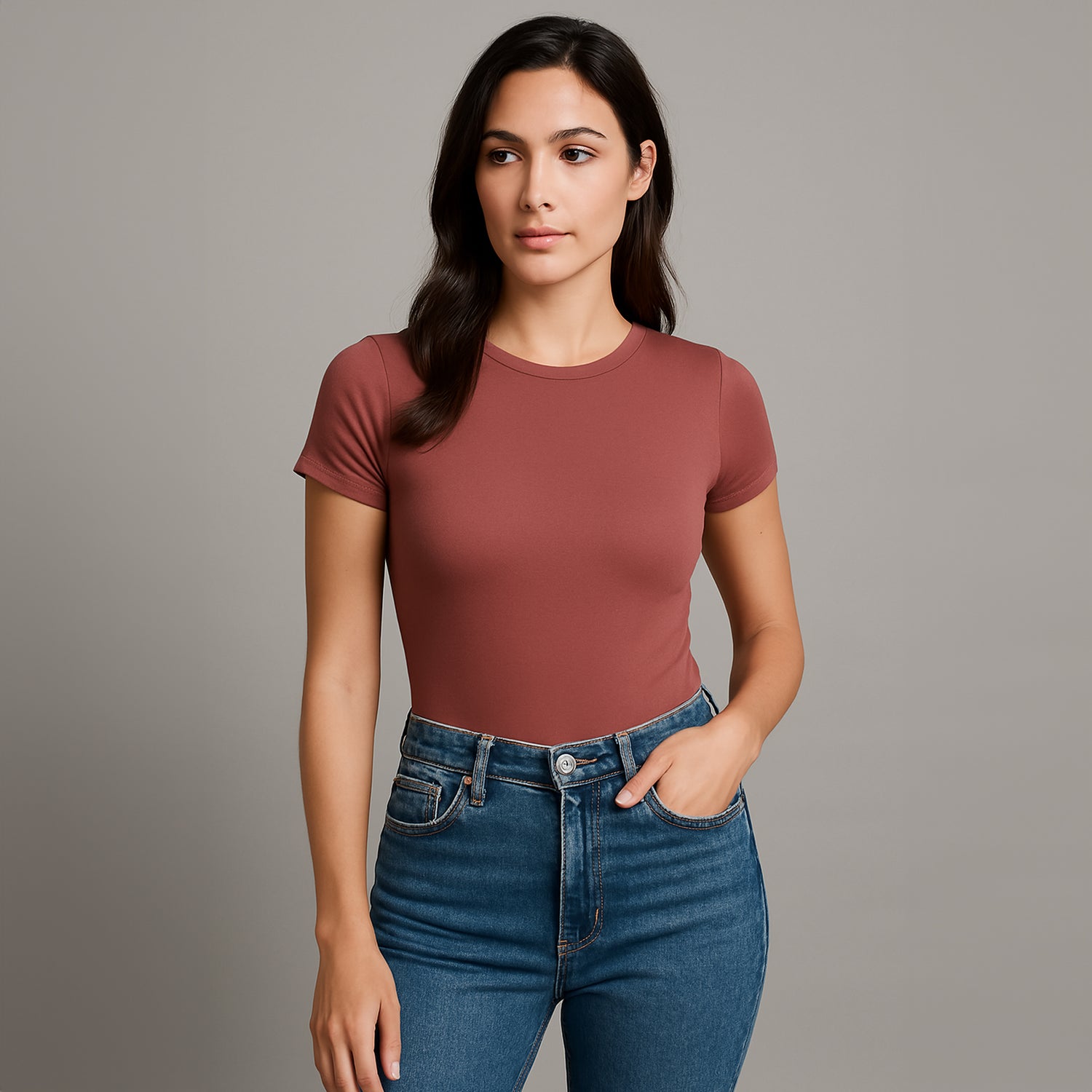 Body cuello redondo manga corta Rosa Ambar