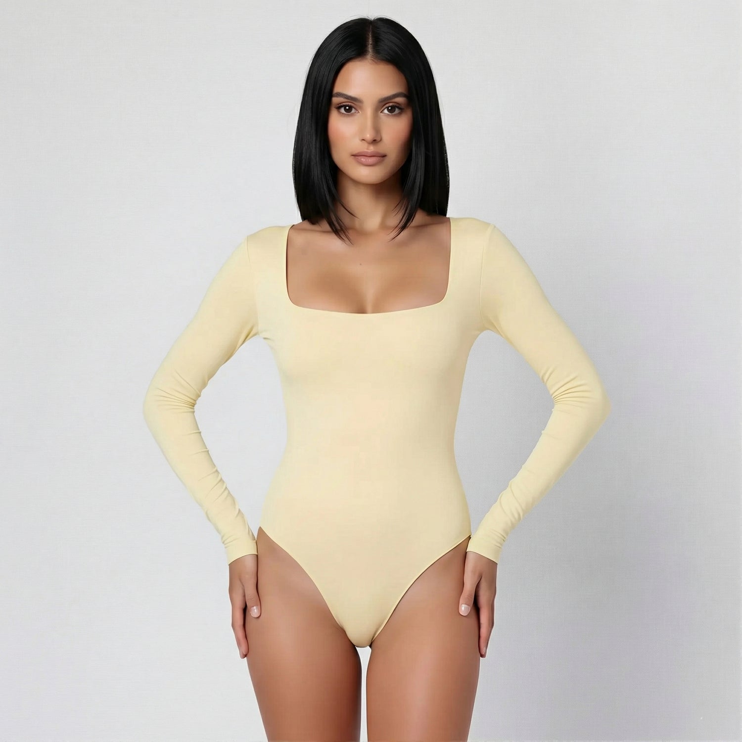 Body Cuadrado Manga Larga Amarillo Mantequilla