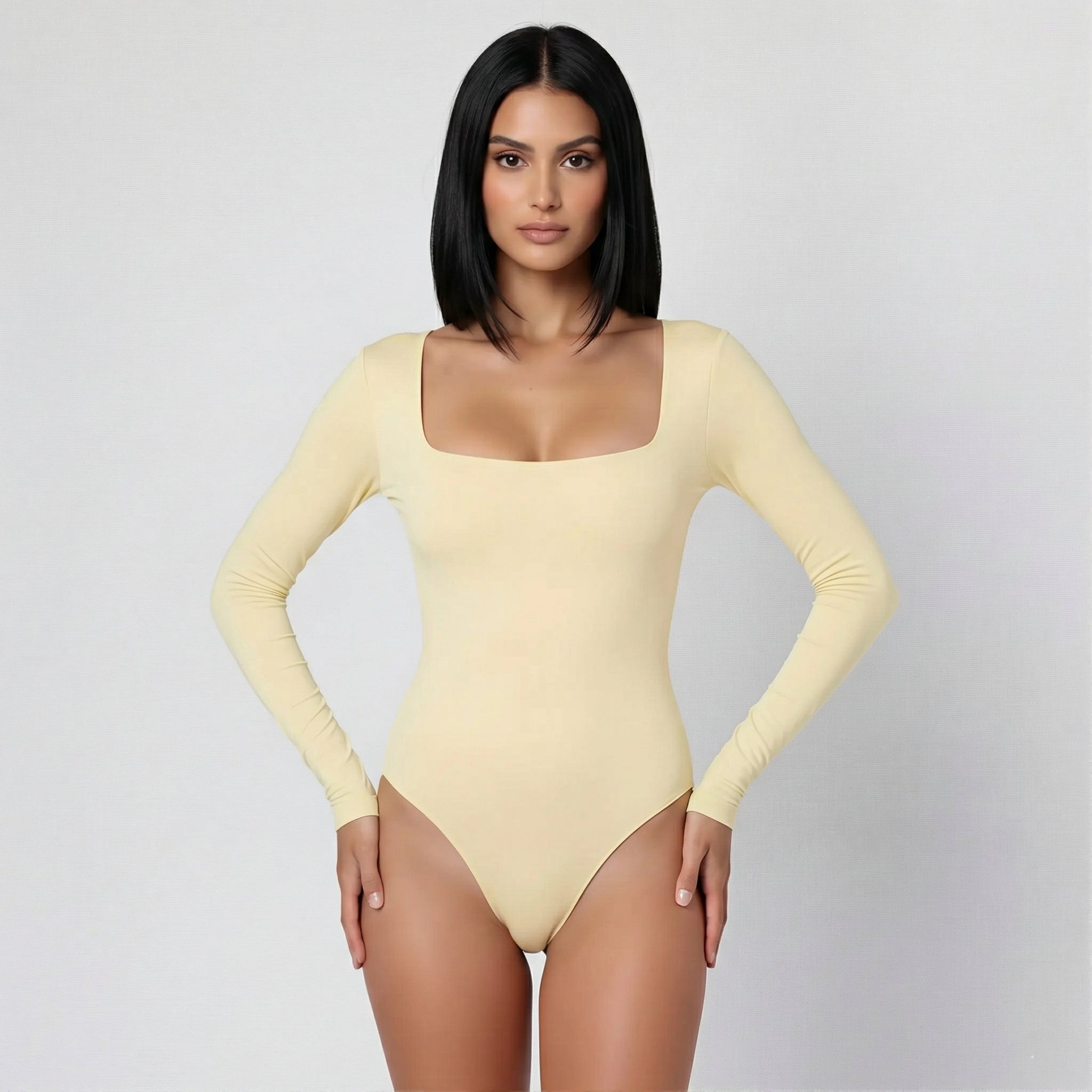 Body Cuadrado Manga Larga Amarillo Mantequilla