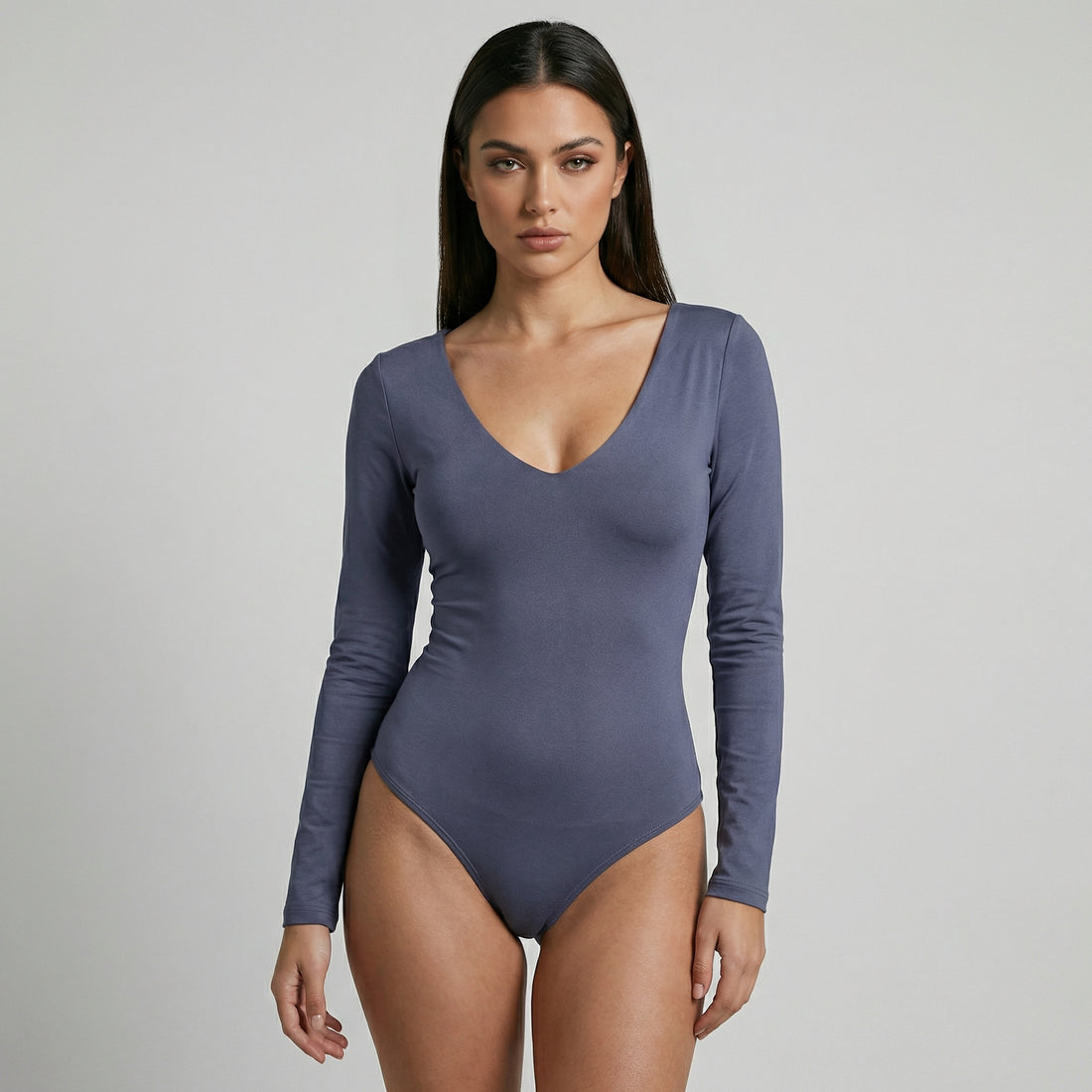 Body Escote En V Manga Larga Gris Lavanda