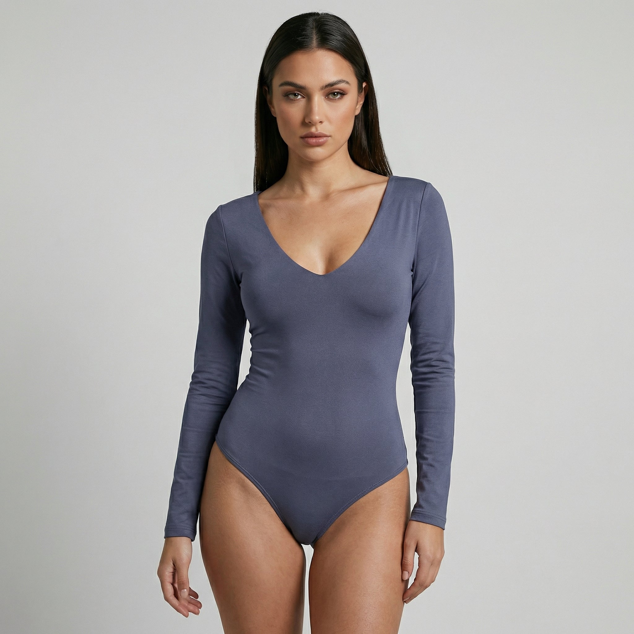Body Escote En V Manga Larga Gris Lavanda
