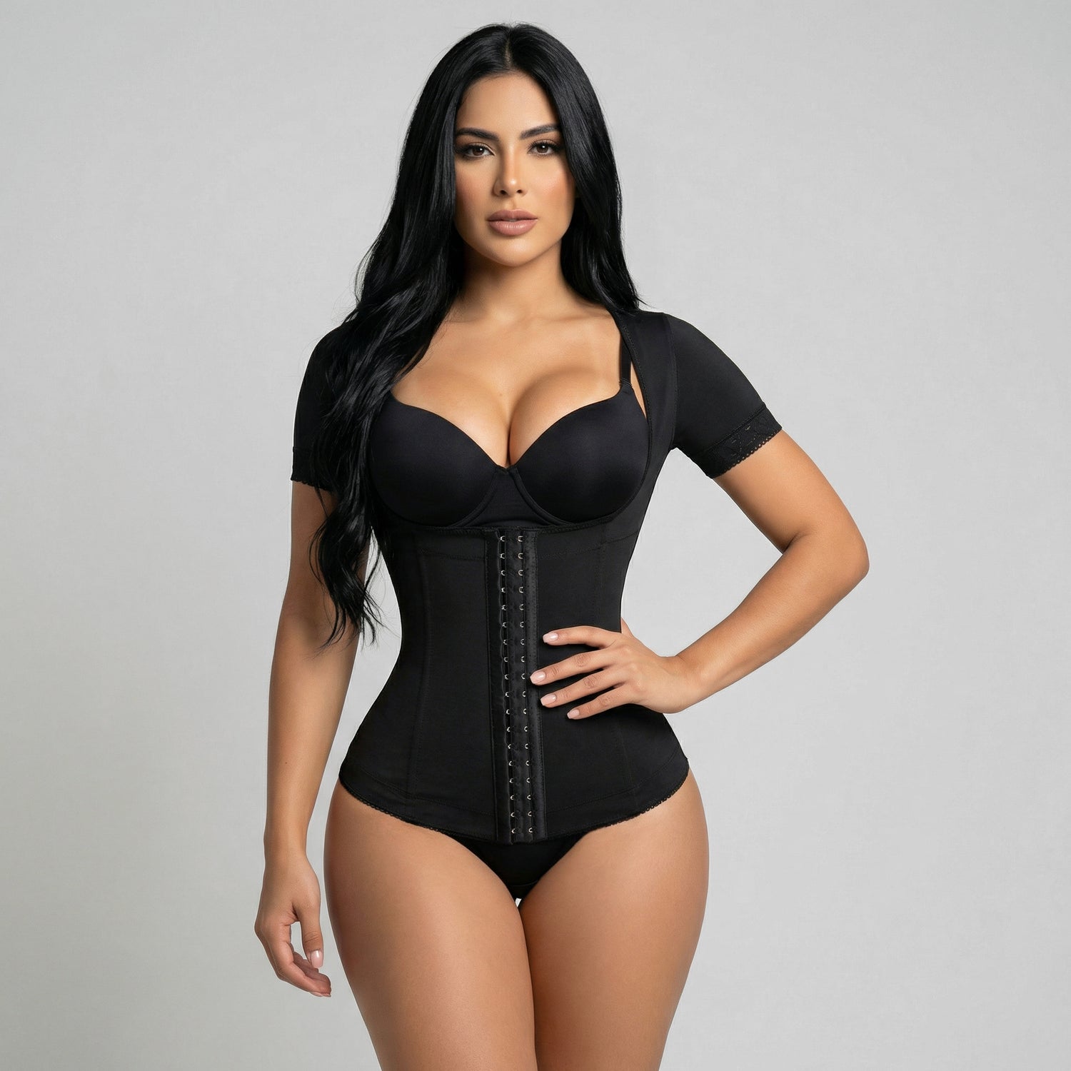 Faja cinturilla moldeadora 6 varillas manga corta control alto Negra