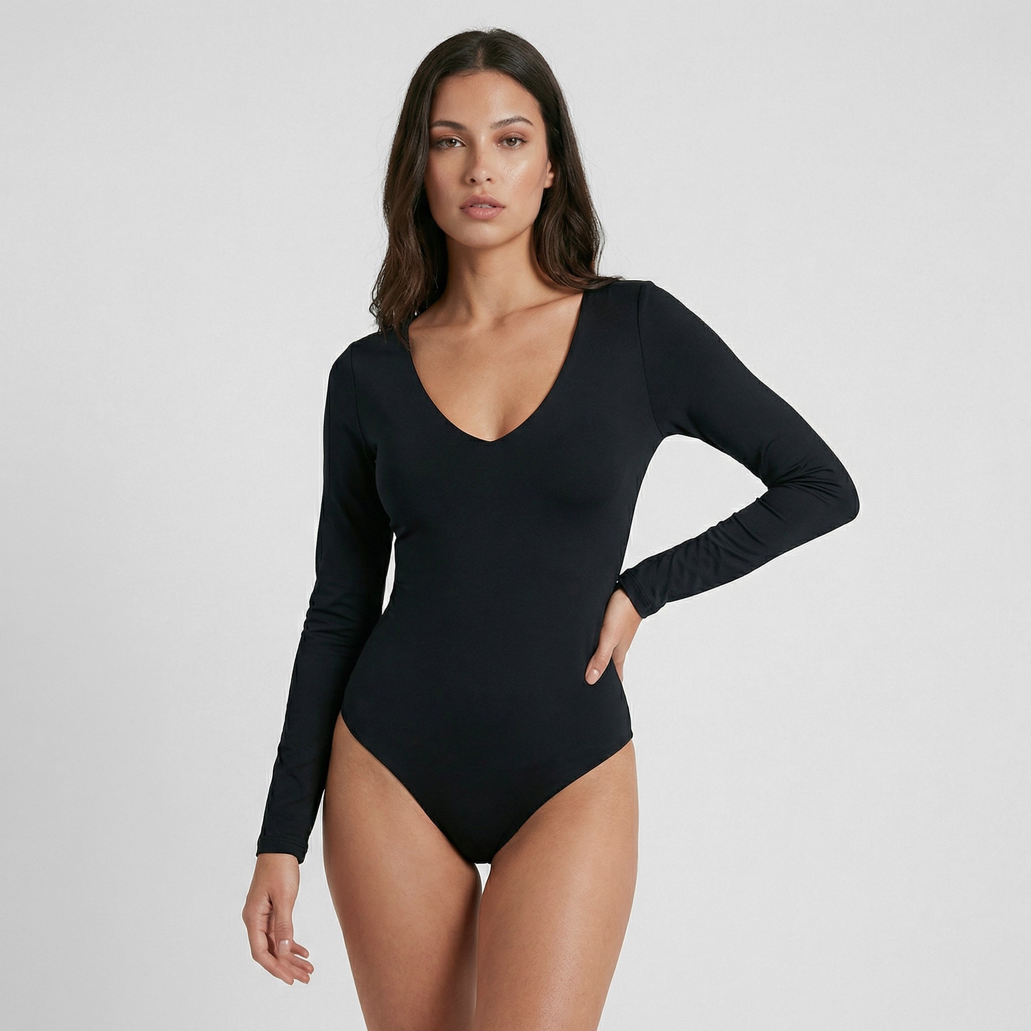 Body Escote En V Manga Larga Negro