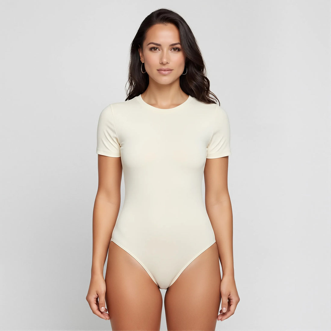 Body cuello redondo manga corta marfil