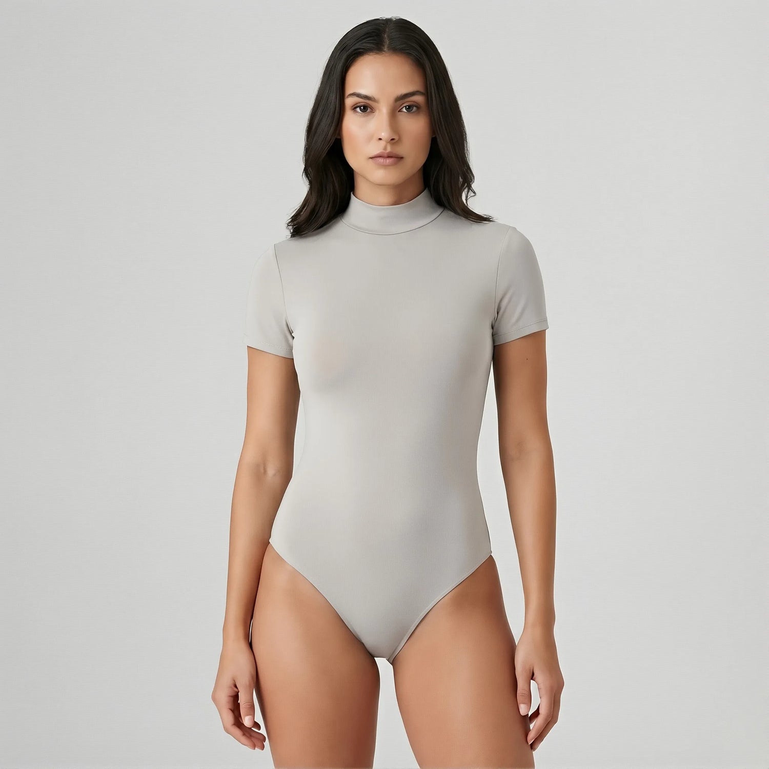 Body Cuello Alto Manga Corta Gris Perla