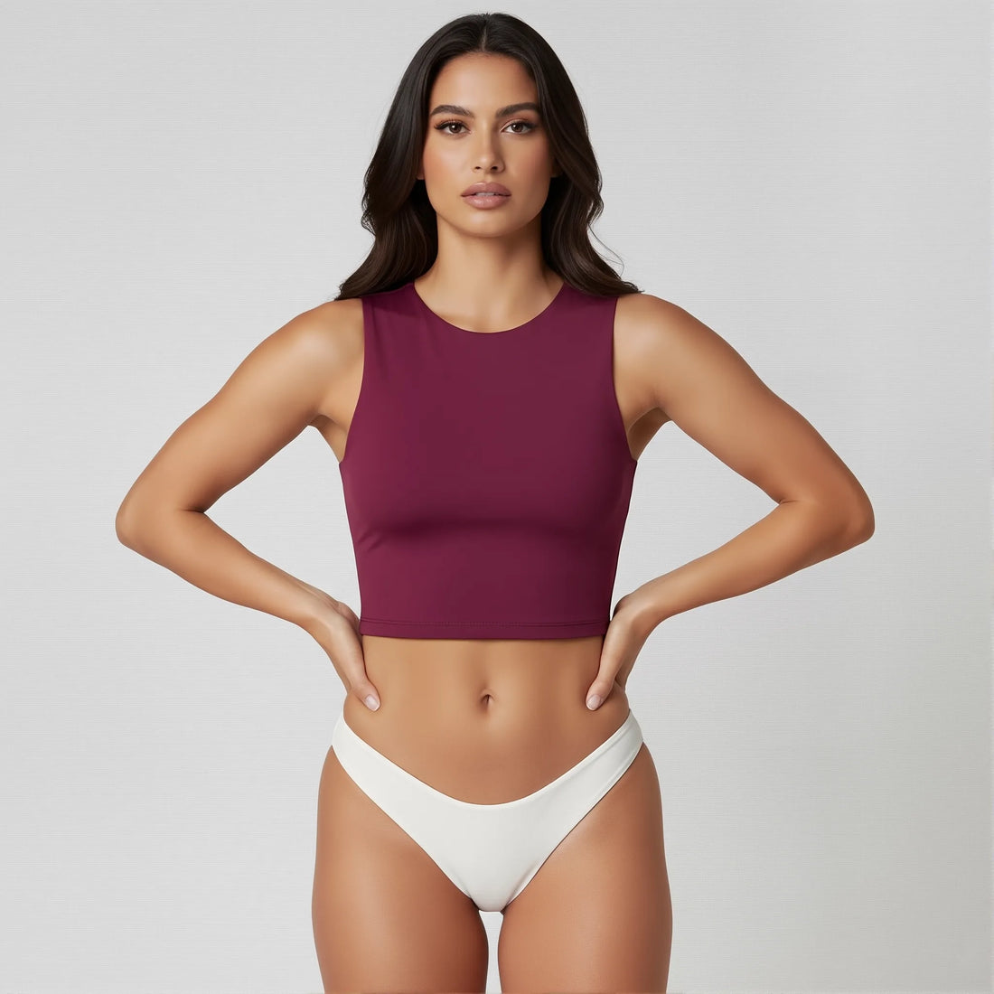 Crop Top Halter Borgoña