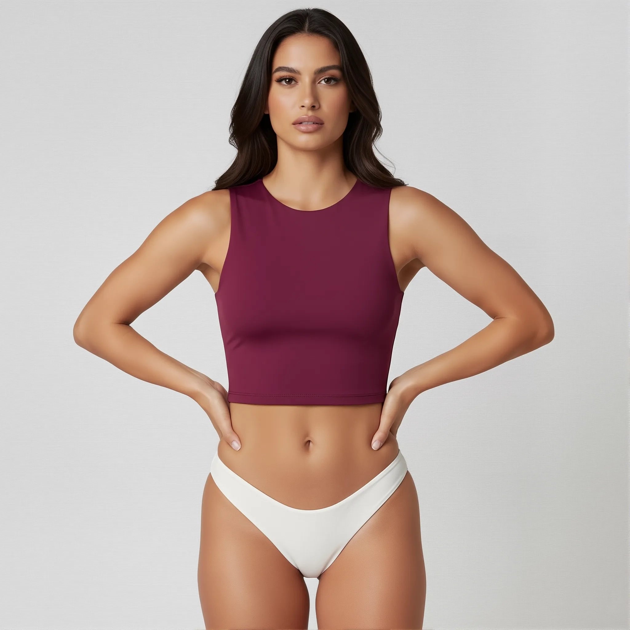 Crop Top Halter Borgoña