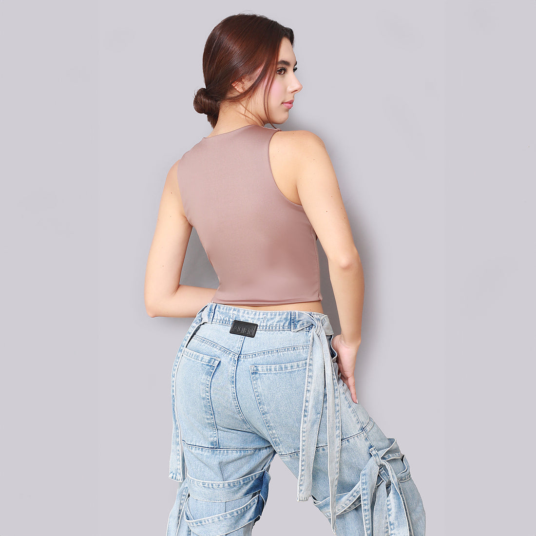 Crop Top Halter Beige Tostado