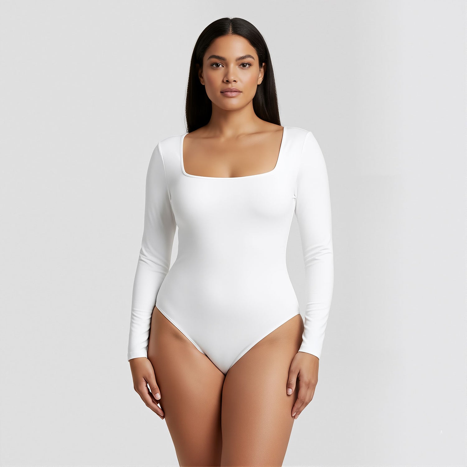 Body Cuadrado Manga Larga Blanco Talla Grande