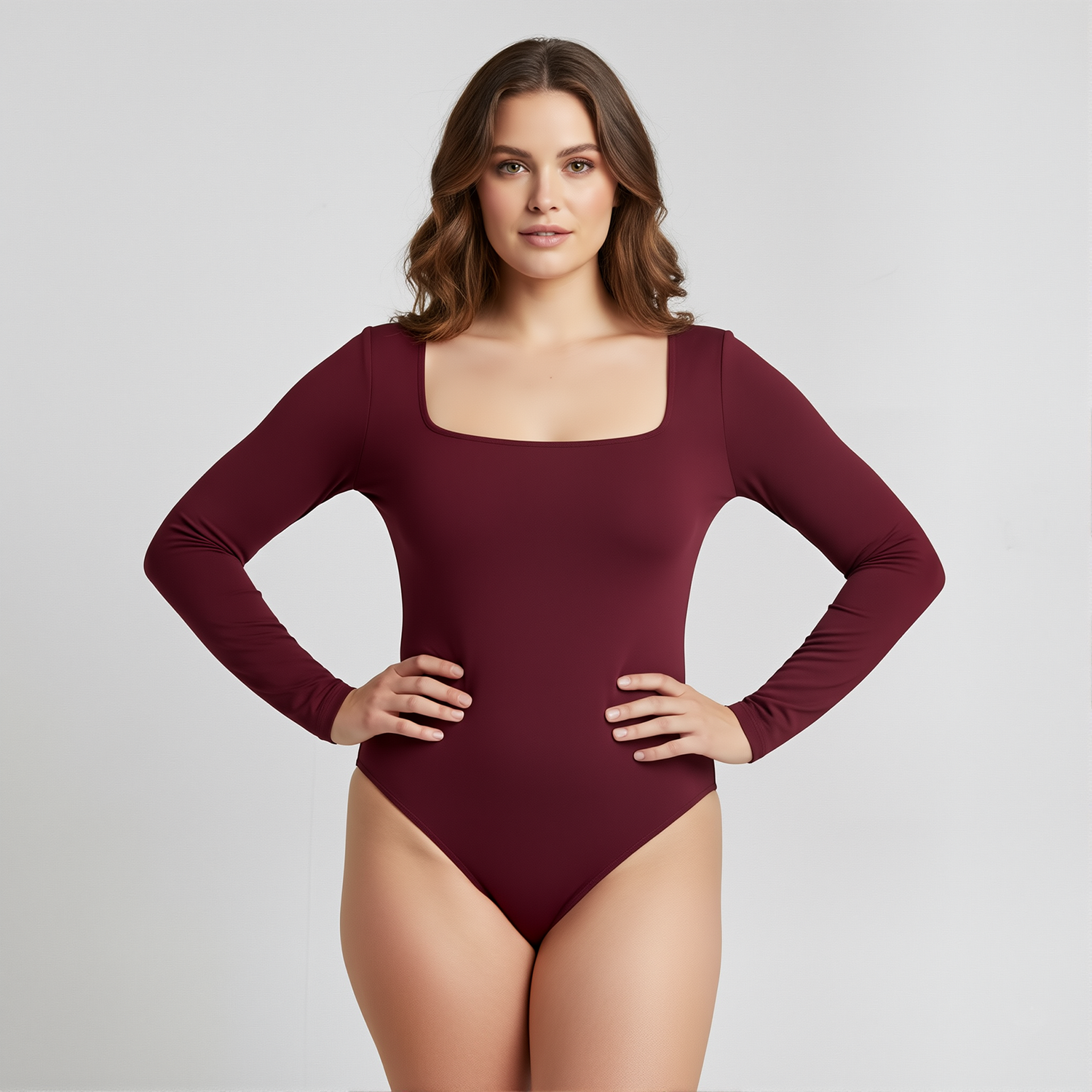 Body Cuadrado Manga Larga Borgoña Talla Grande
