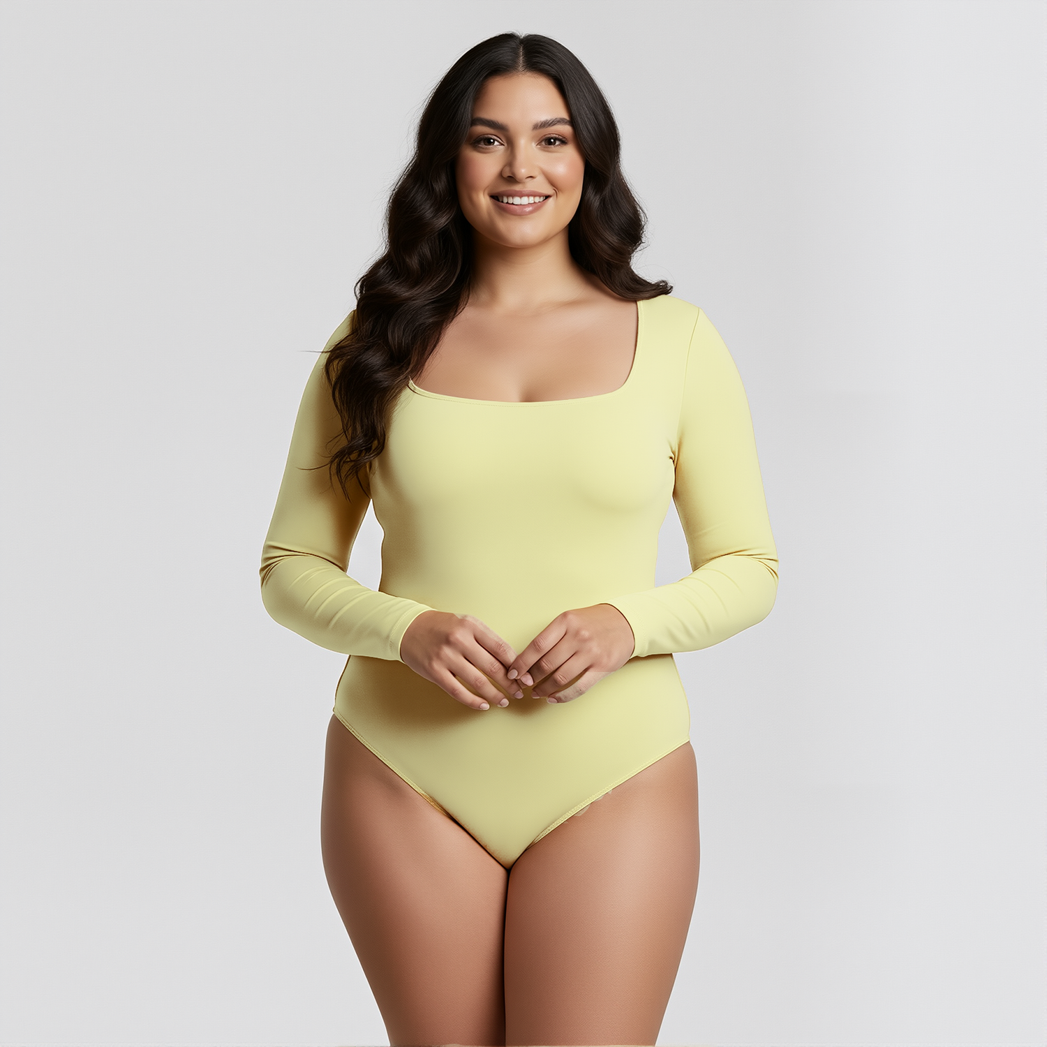 Body Cuadrado Manga Larga Amarillo Mantequilla Talla Grande