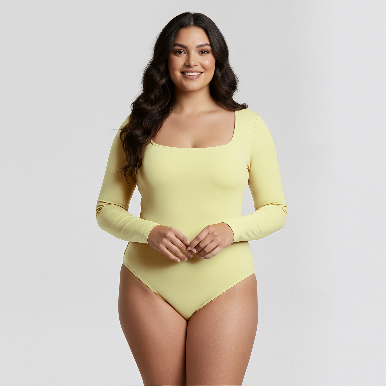 Body Cuadrado Manga Larga Amarillo Mantequilla Talla Grande