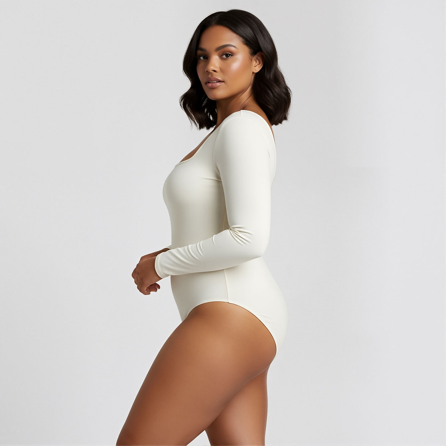 Body Cuadrado Manga Larga Marfil Talla Grande